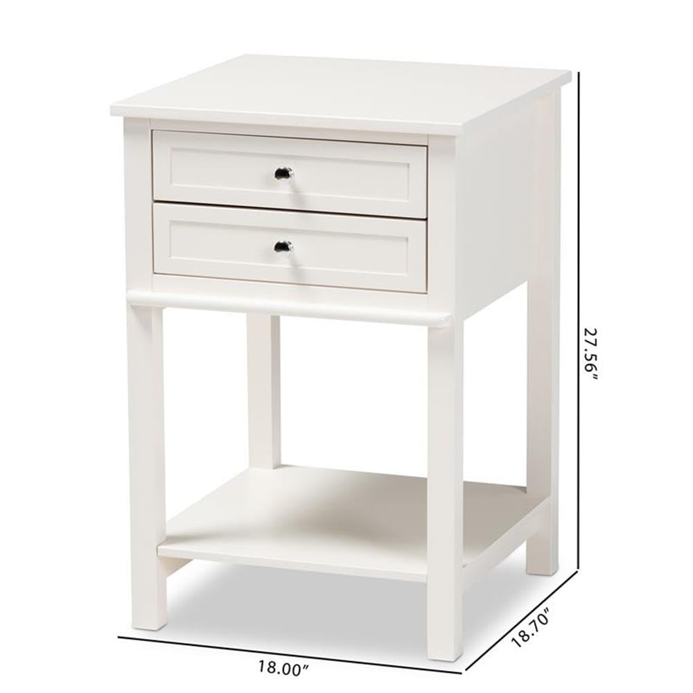 BOWERY HILL White Finished 2-Drawer Wood Nightstand - Modern Bedside Table for Bedroom, Living Room & Guest Room - Compact Storage with Smooth Gliding Drawers