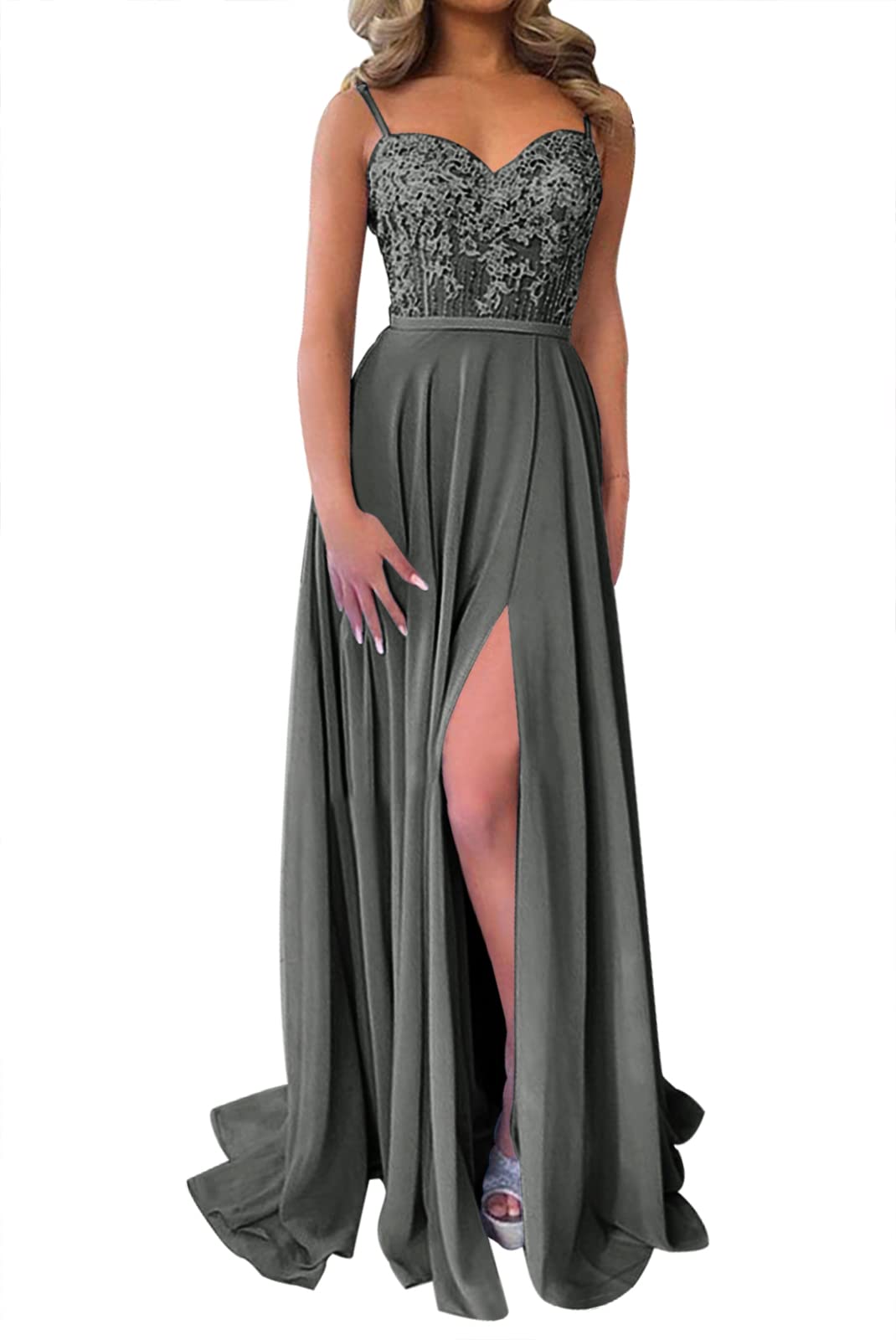 Elegant Lace Chiffon Prom Dress with High Slit - Formal Evening Gowns for Homecoming, Wedding & Special Occasions