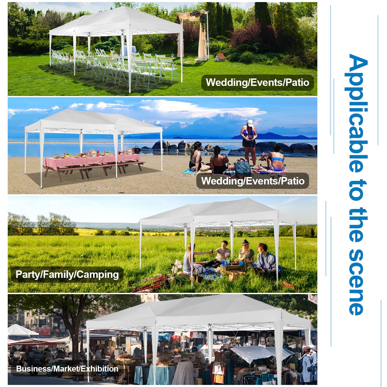 COBIZI 10x20 Pop Up Canopy Tent with 6 Sidewalls - Waterproof Outdoor Event Shelter, UPF 50+ Portable Gazebo for Beach, Camping, Weddings & Commercial Use - Instant Easy Setup White Canopy | Perfect for Parties, Picnics, Tailgating & Outdoor Markets