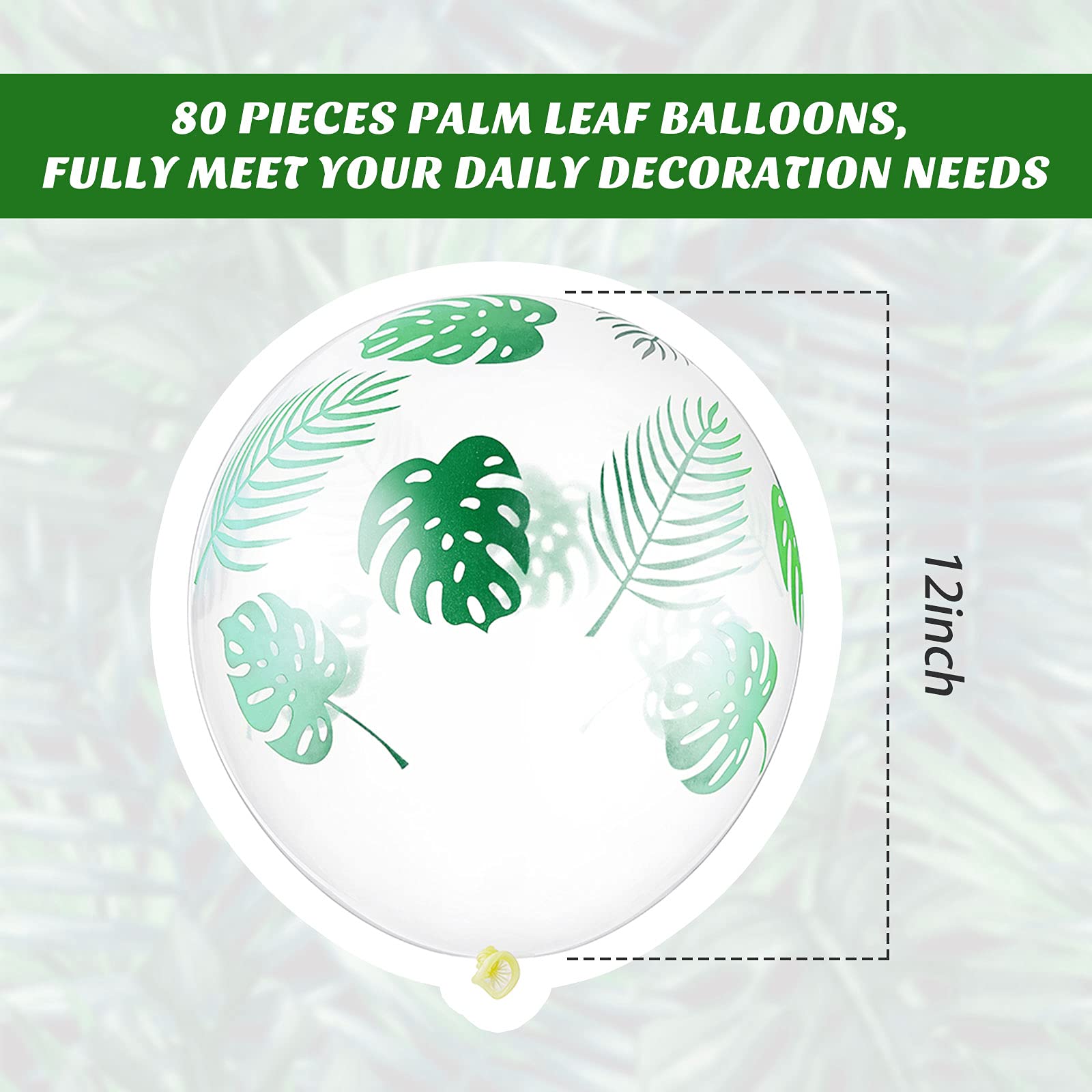 Sumind 80 Pcs 12-Inch Clear Latex Palm Leaf Balloons - Jungle Safari & Hawaiian Party Decorations for Birthday, Tropical Theme Party, Baby Shower, Luau, and Summer Beach Decor