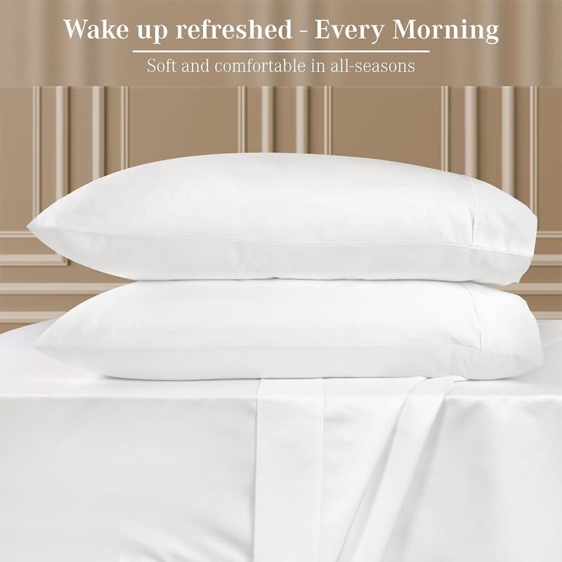 Premium Queen Size Pillowcase Set - 2-Piece 1200 Thread Count Luxury Egyptian Cotton Pillow Covers - Ultra Soft & Breathable (Solid White) for Bedroom, Hotel, and Guest Room Decor