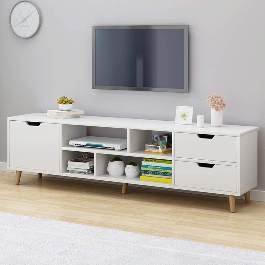 White TV Stand with Storage Cabinet - 120x30x38CM Media Console for Living Room, Bedroom & Home Theater - Modern Entertainment Center with Doors for TV, Gaming & Streaming Setup
