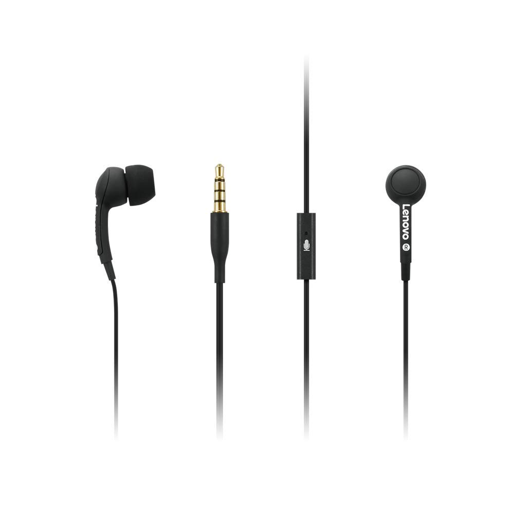 Lenovo 100 Wired In-Ear Headphones with Microphone - Noise Isolating Earbuds, 3 Ear Tip Sizes, Compatible with Windows/Mac/Android (Black, Model GXD0S50936) - Perfect for Work Calls, Gaming & Music Listening