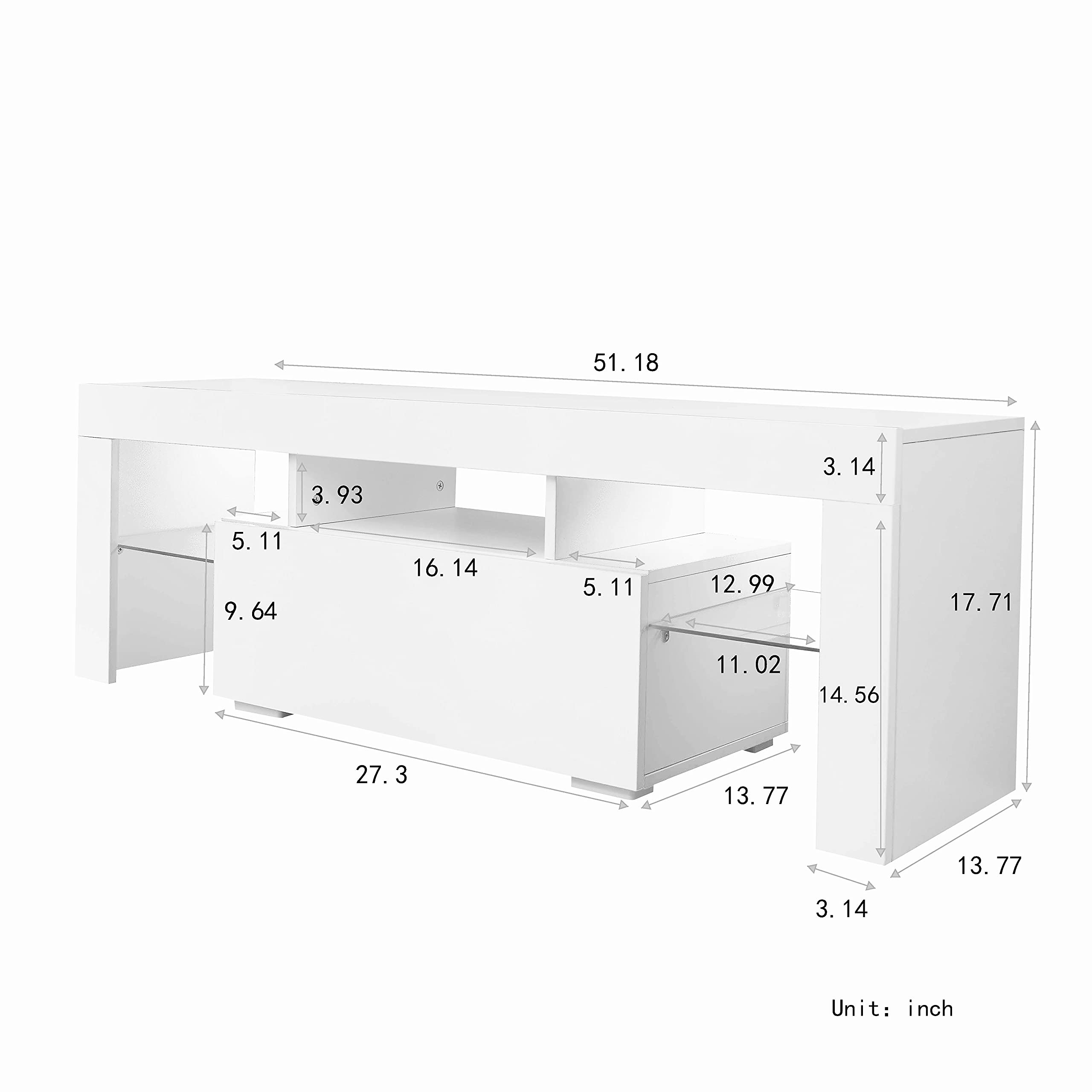 180° Wall Mounted Floating TV Stand with Storage & 16-Color LED Lights - Multifunctional Media Console for 50