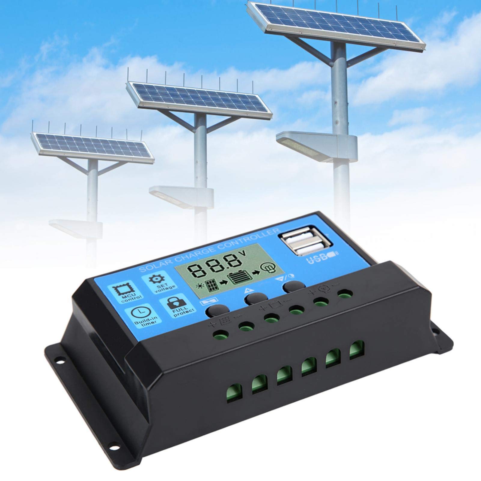 40A Solar Charge Controller with LCD Display - Efficient Low Heat Solar Panel Regulator for Home, Yard, Outdoor & Commercial Use - Perfect for RV, Boat, Shed & Off-Grid Power Systems