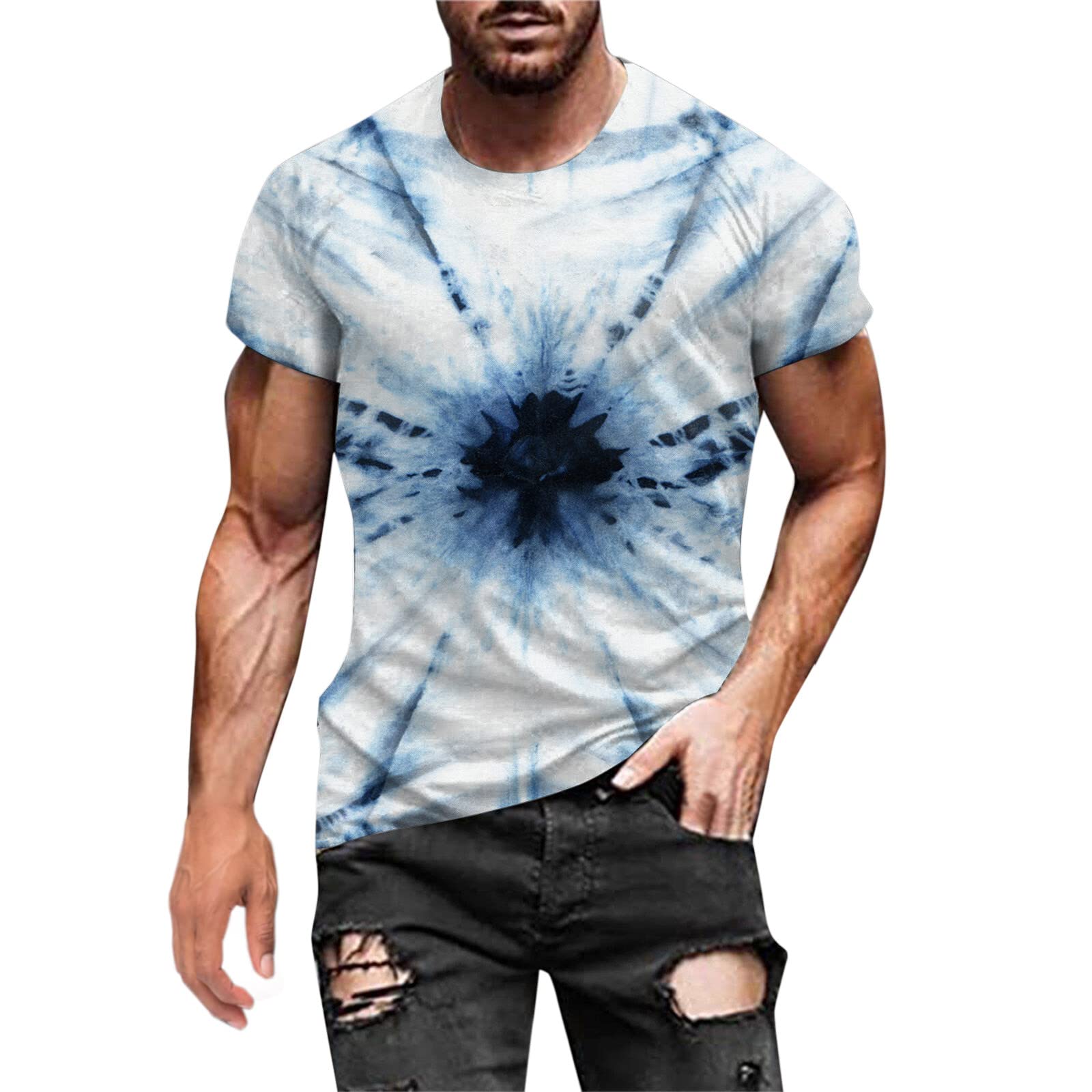 Men's Casual Round Neck Short Sleeve Printed T-Shirt with Removable Collar - Spring Summer Fashion Top for Office, Dating & Daily Wear