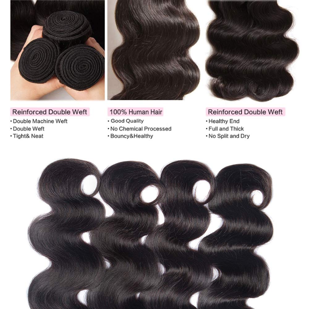 100% Unprocessed Brazilian Body Wave Human Hair Weaves - 3 Bundles with 4x4 Lace Closure (20 22 24+18 Inches) | Natural Color | Perfect for Protective Styles, Sew-Ins & Everyday Wear