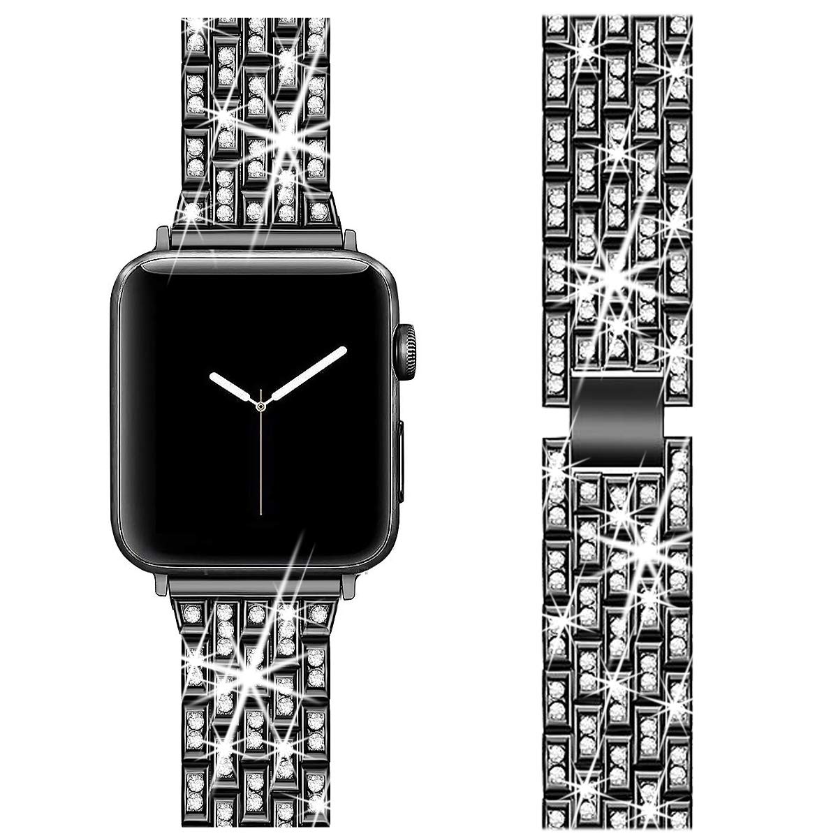 BestMin Luxury Rhinestone Apple Watch Bands - Compatible with 38mm/40mm/42mm/44mm iWatch Series 1-6 & SE - Diamond Jewelry Replacement Strap for Women - Perfect for Parties, Weddings & Special Occasions