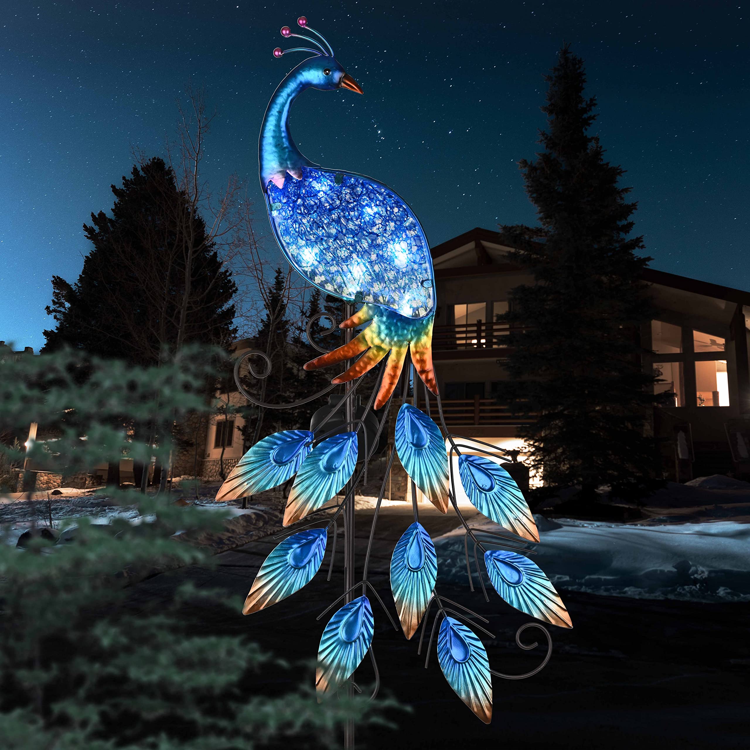 Solar-Powered Blue Peacock Garden Decor - 40
