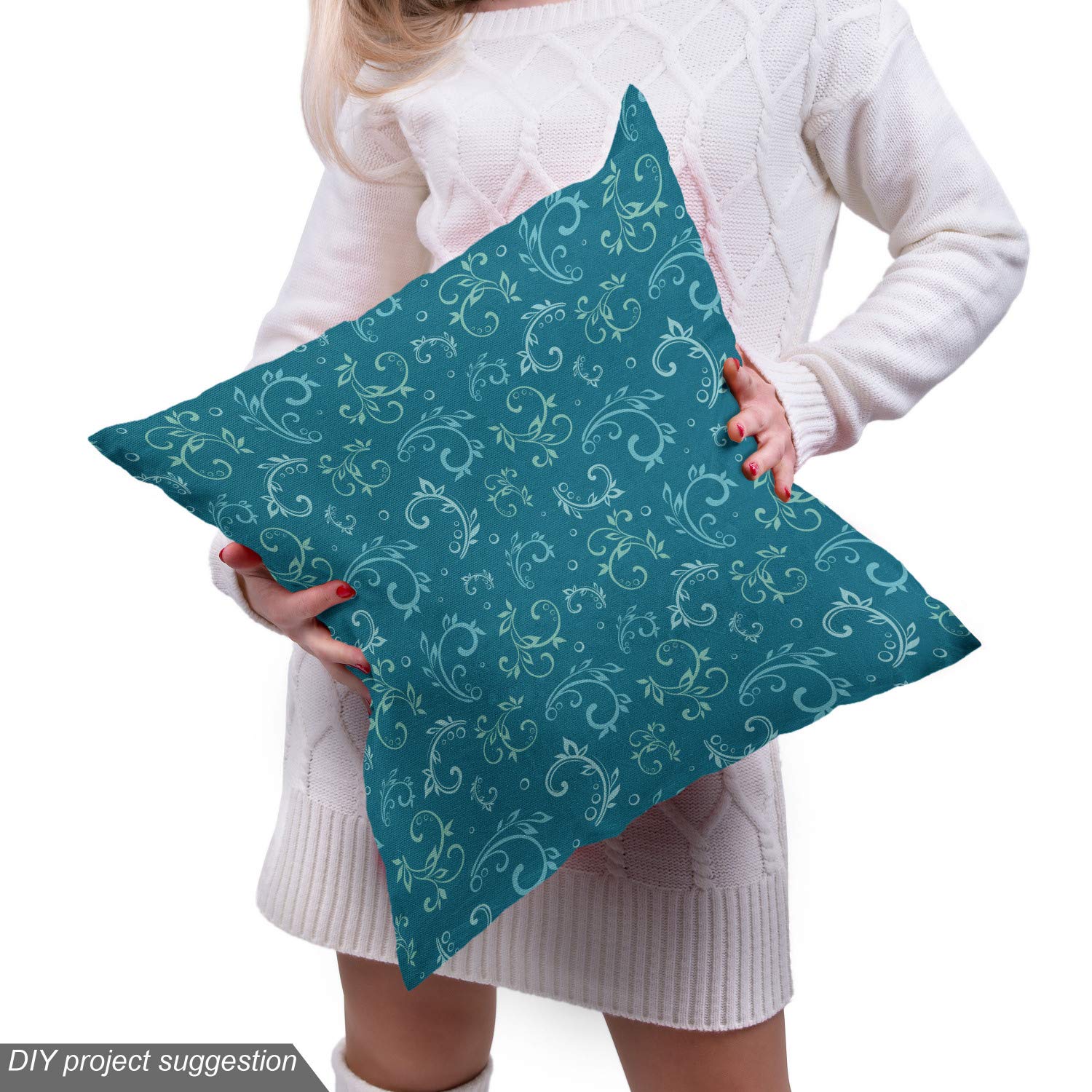 Ambesonne Garden Art Fabric by The Yard - Blue Monochrome Curlicue Branches & Bubbles Design - Upholstery & Home Decor Fabric (5 Yards, Petrol Blue & Seafoam) | Perfect for DIY Curtains, Pillows & Table Runners