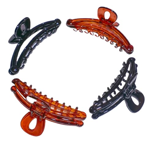 9SR SELECTION Korean Transparent Lightweight Hair Claw Clips for Women & Girls - 4 Pack (Black & Brown) | Perfect for School, Work, Gym & Everyday Hairstyles