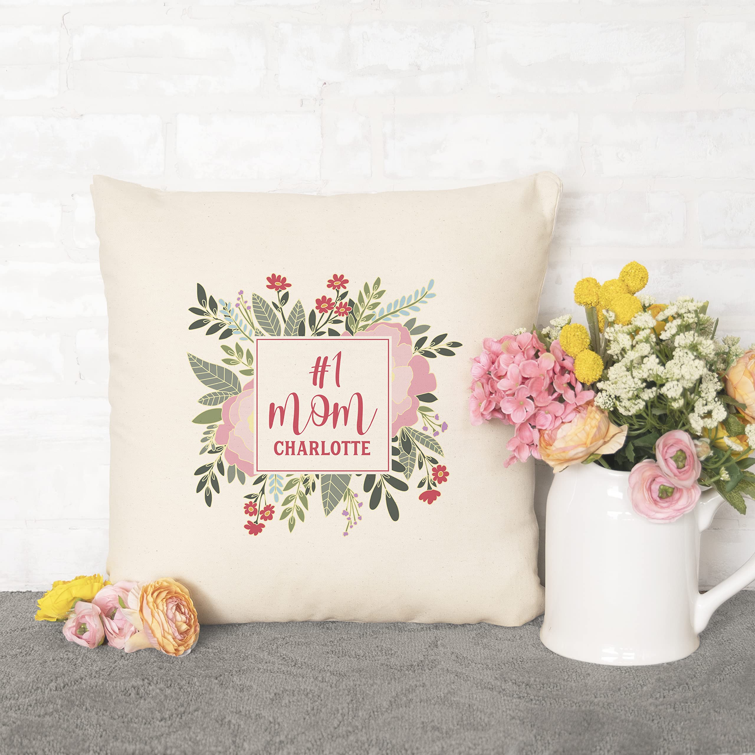 #1 Mom Personalized Throw Pillow Cover 18x18 - Birthday Gift for Mom | Home Decor