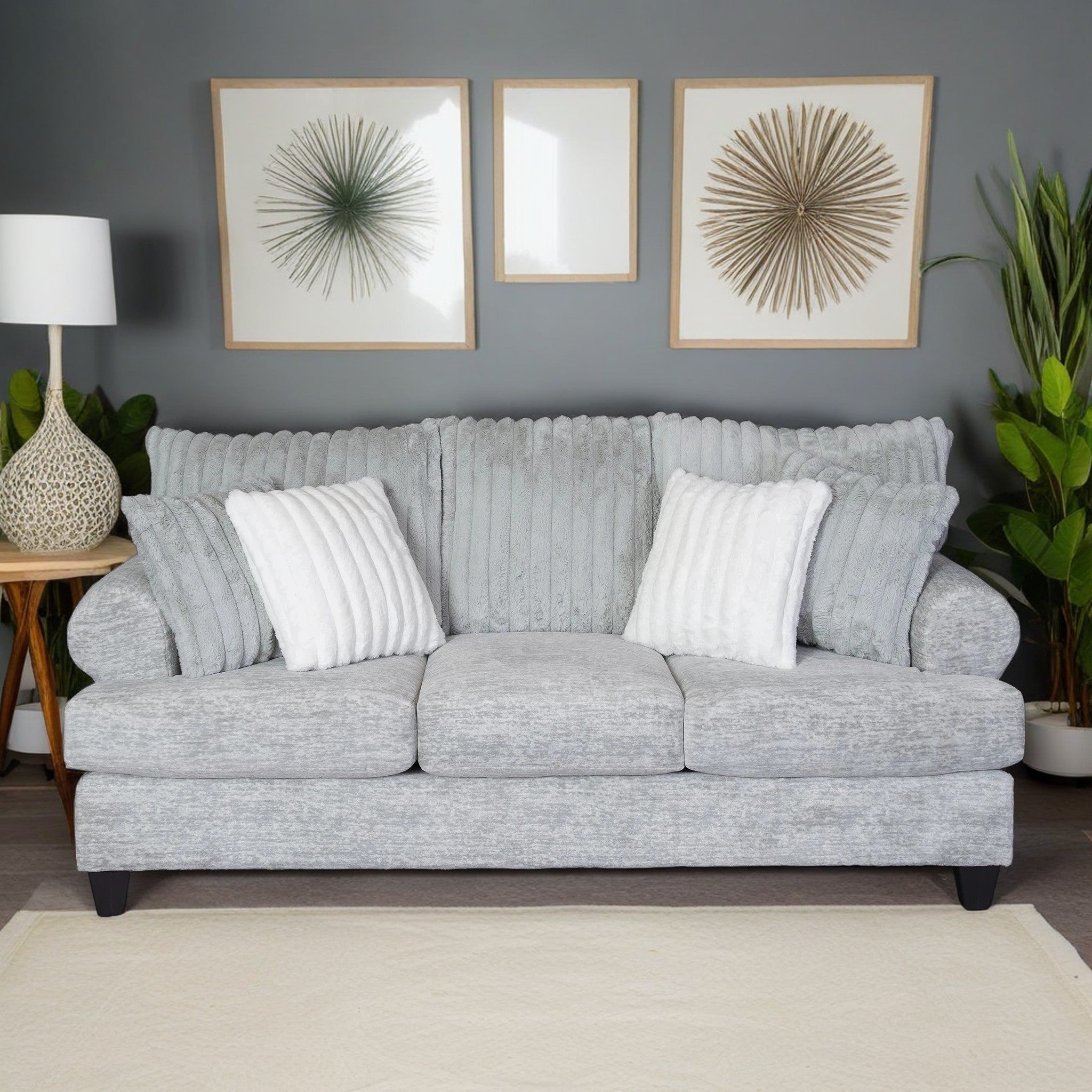 Oasis Transitional Stationary Sofa - Modern Comfortable Living Room Couch in Galactic Oyster Fabric | Perfect for Small Spaces, Apartments & Cozy Home Decor