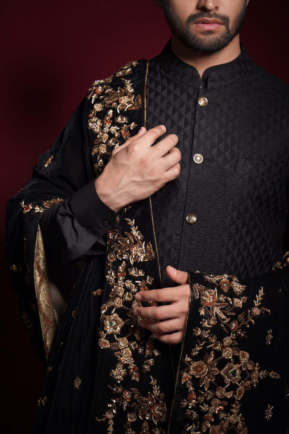 Jet Black Diamond Classic Signature Waistcoat Shawl Set for Men - Elegant Formal Wear for Weddings, Parties & Special Occasions