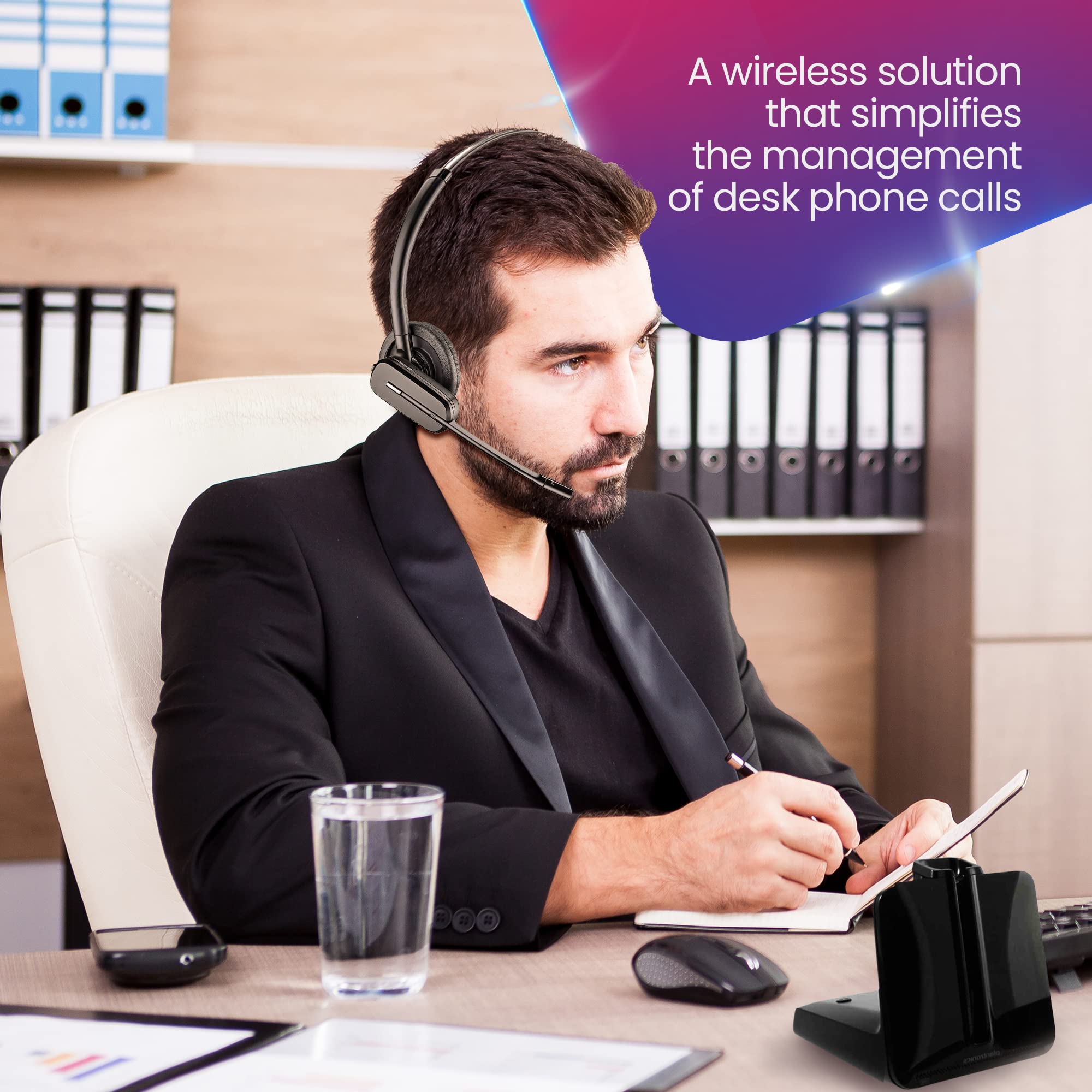 Polycom VOIP Compatible Plantronics CS540 Wireless DECT Headset with EHS Cable - Works with SoundPoint IP Phones for Office & Call Center Use