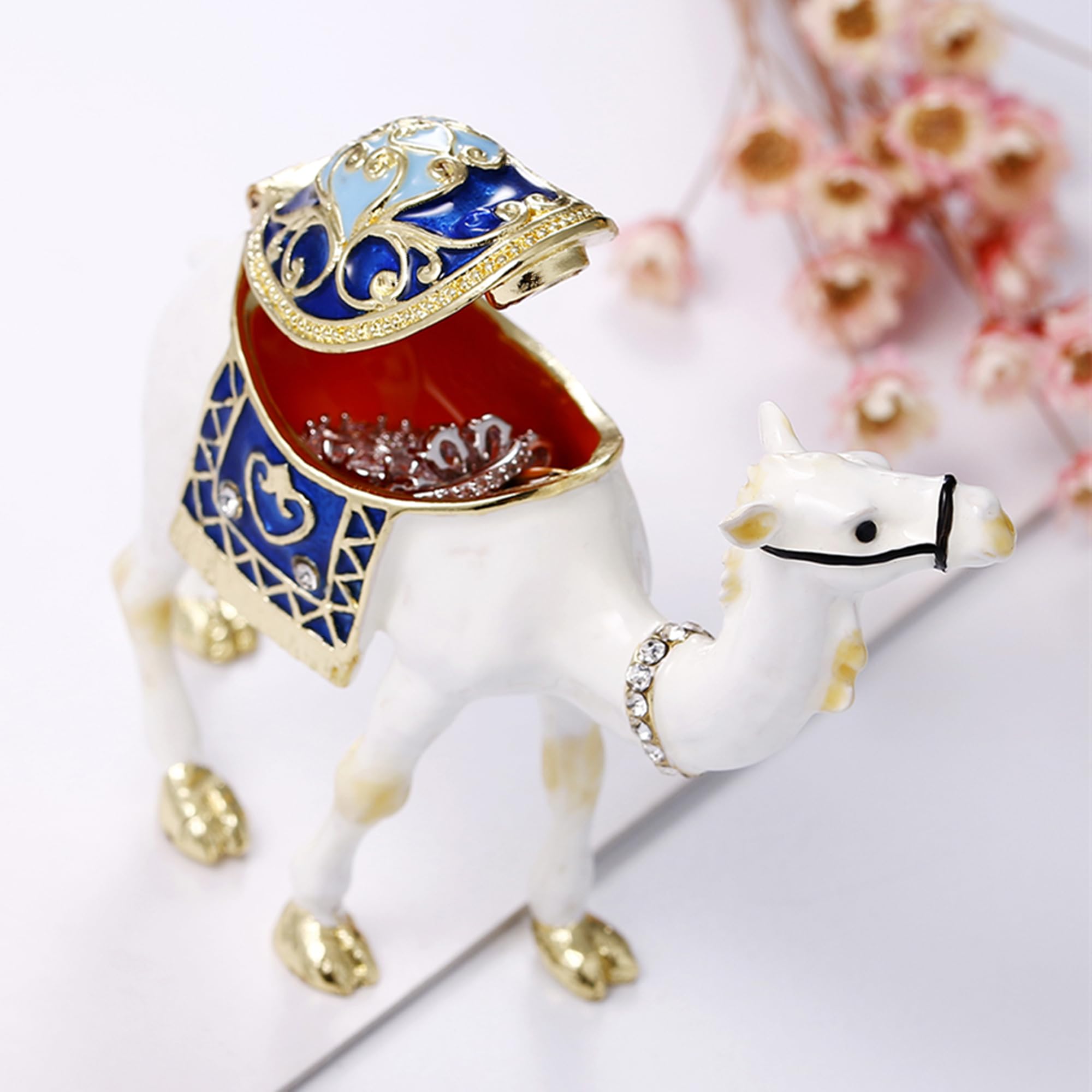 Hand-Painted Enamel Camel Jewelry Box - Hinged Trinket Organizer for Rings & Necklaces | Classic Bejeweled Storage Box, Collectible Figurine & Home Decor Gift | Perfect for Bedroom Vanity, Travel Jewelry Case & Keepsake Display