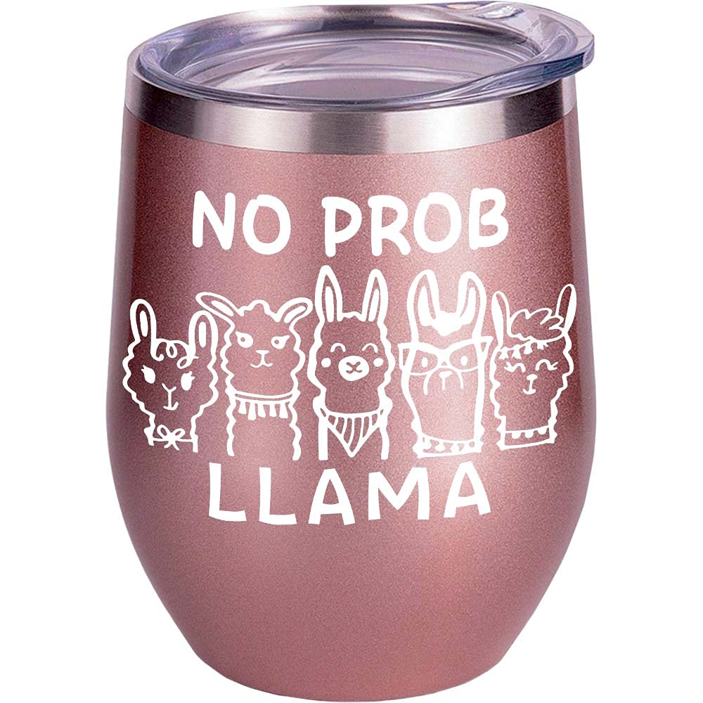 QUMO Llama-Themed Gifts for Women - Wine Glass & Mug Set - No Prob Llama Design - Perfect for Girls, Adults, Mothers Day, Christmas & Anniversary - Great for Home Decor, Parties & Cozy Nights