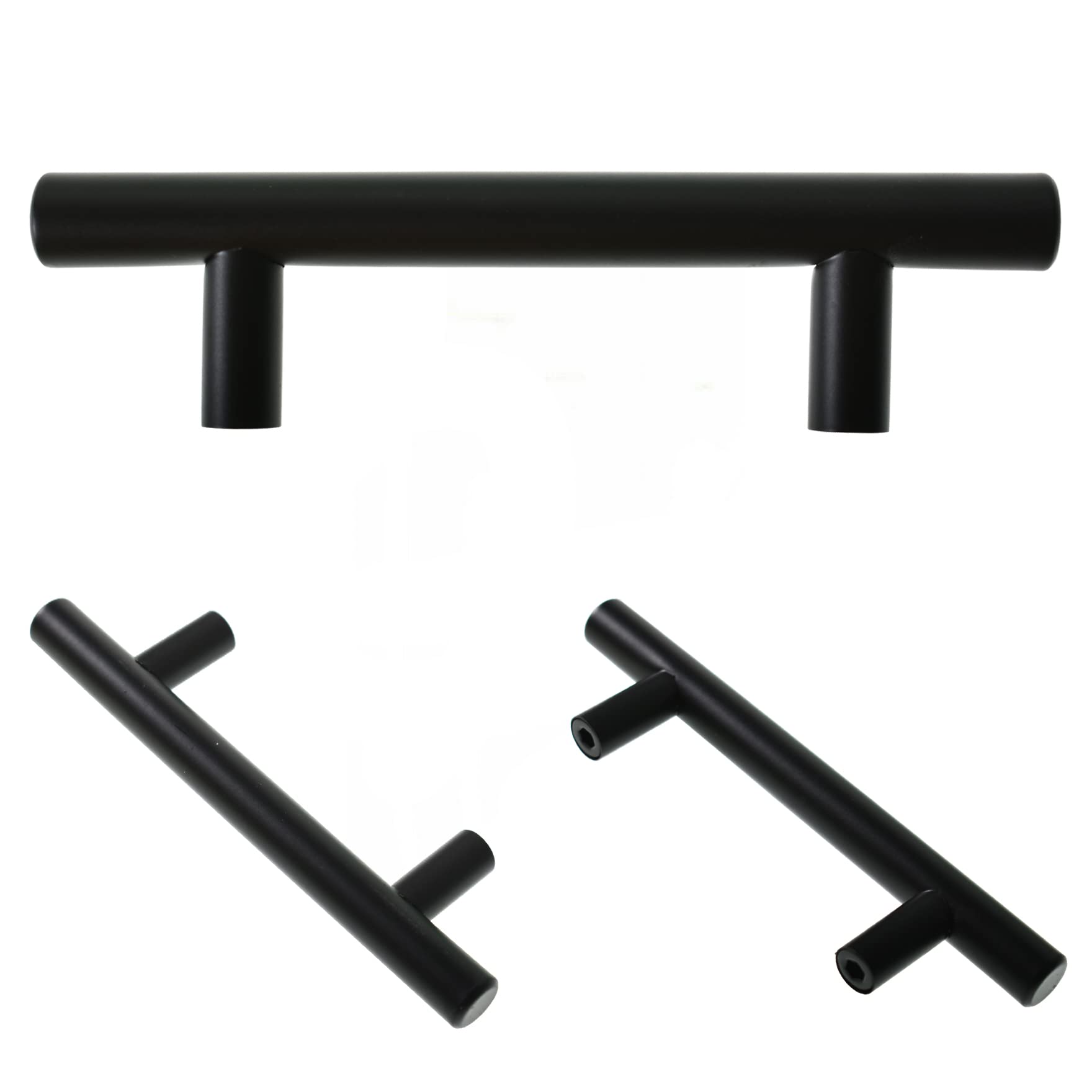 50 Pack Matte Black Cabinet Pulls - Stainless Steel Kitchen Cabinet Handles & Dresser Drawer Handles (3 Hole Center) - Perfect for Kitchen, Bedroom, Bathroom & Wardrobe Hardware Upgrade