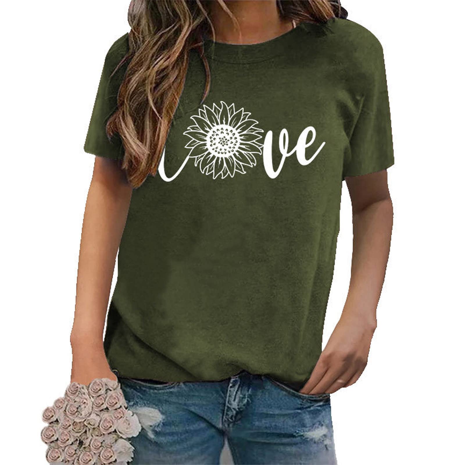 Sunflower Summer Saying T-Shirts for Women - Cute Funny Casual Short Sleeve Blouse - Plus Size Flowy Tunic Top - Perfect for Beach Outings, Picnics & Summer Vacations