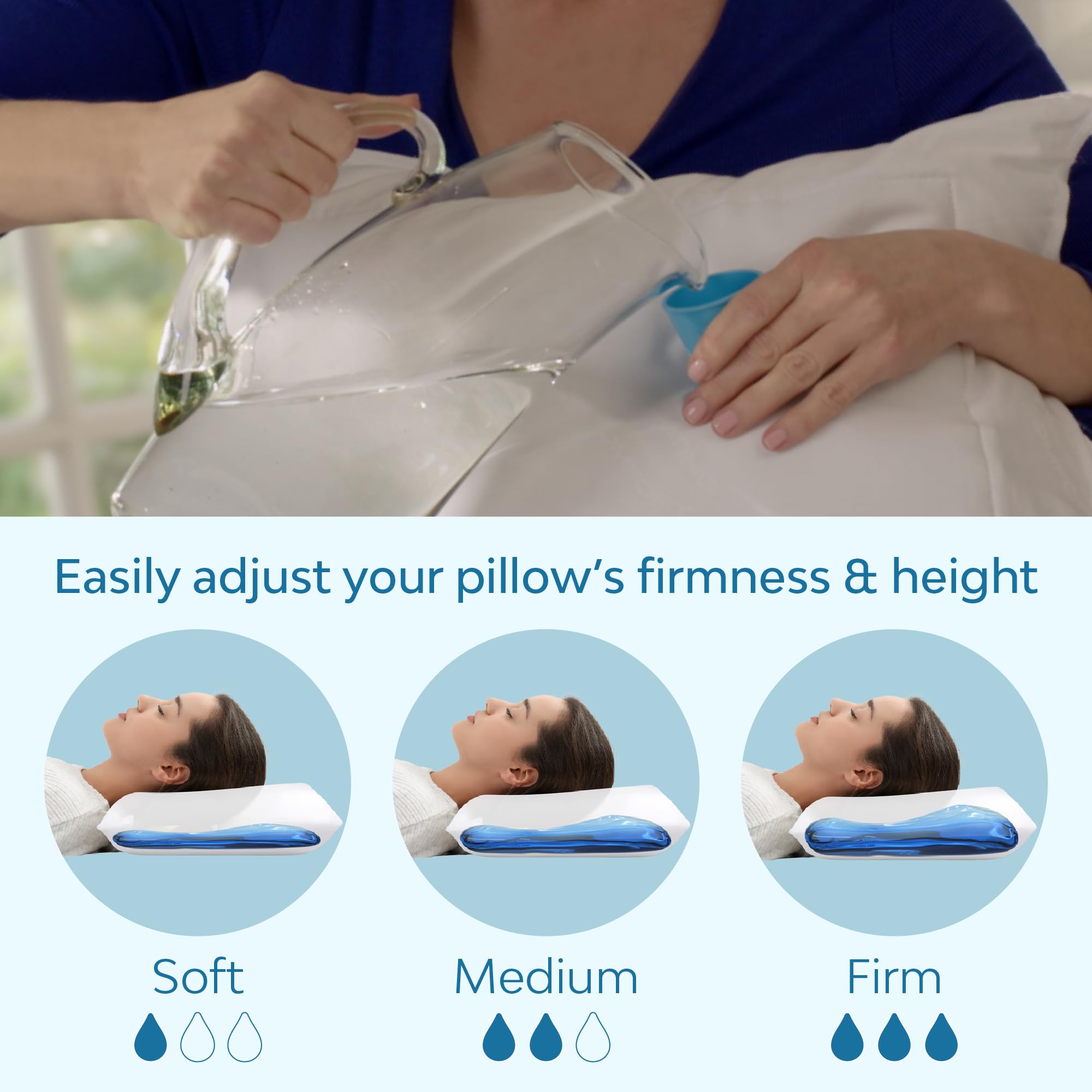 **Fiber Water Pillow for Neck Pain Relief – Adjustable Orthopedic Pillow for Side, Back & Stomach Sleepers | Clinically Proven Bed Pillow (2 Pack) | Ideal for Home, Travel & Post-Surgery Recovery**