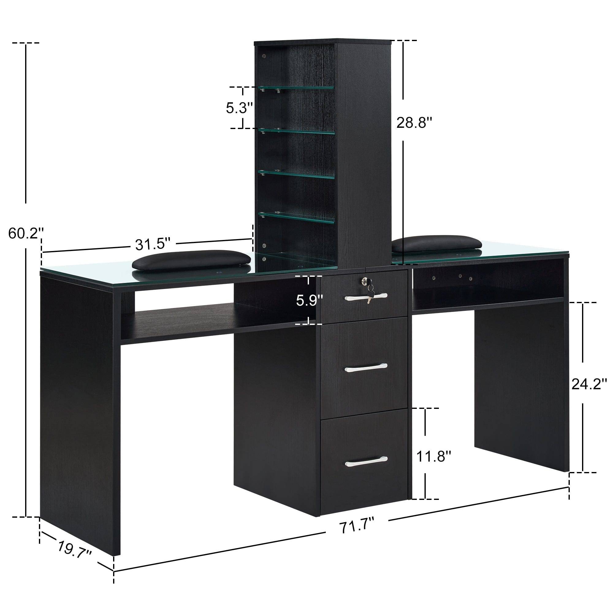Dual Elegance Manicure Station - Professional Nail Art Table with LED Lights & Storage Drawers | Perfect for Home Salons & Nail Technicians