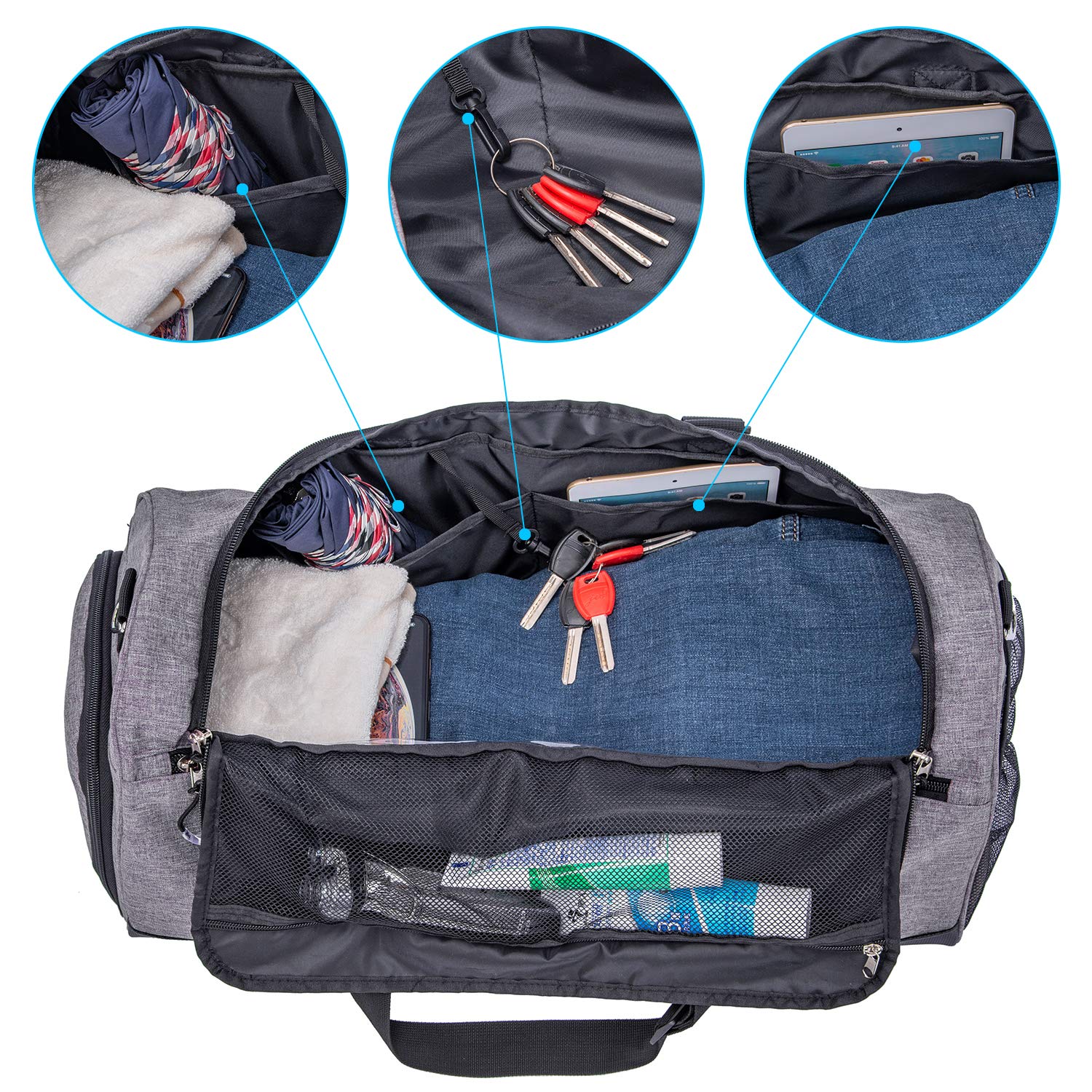 Kuston Sports Gym Bag with Separate Shoes Compartment & Wet Pocket - Durable Gym Duffel Bag for Men & Women - Perfect for Workouts, Travel & Overnight Trips
