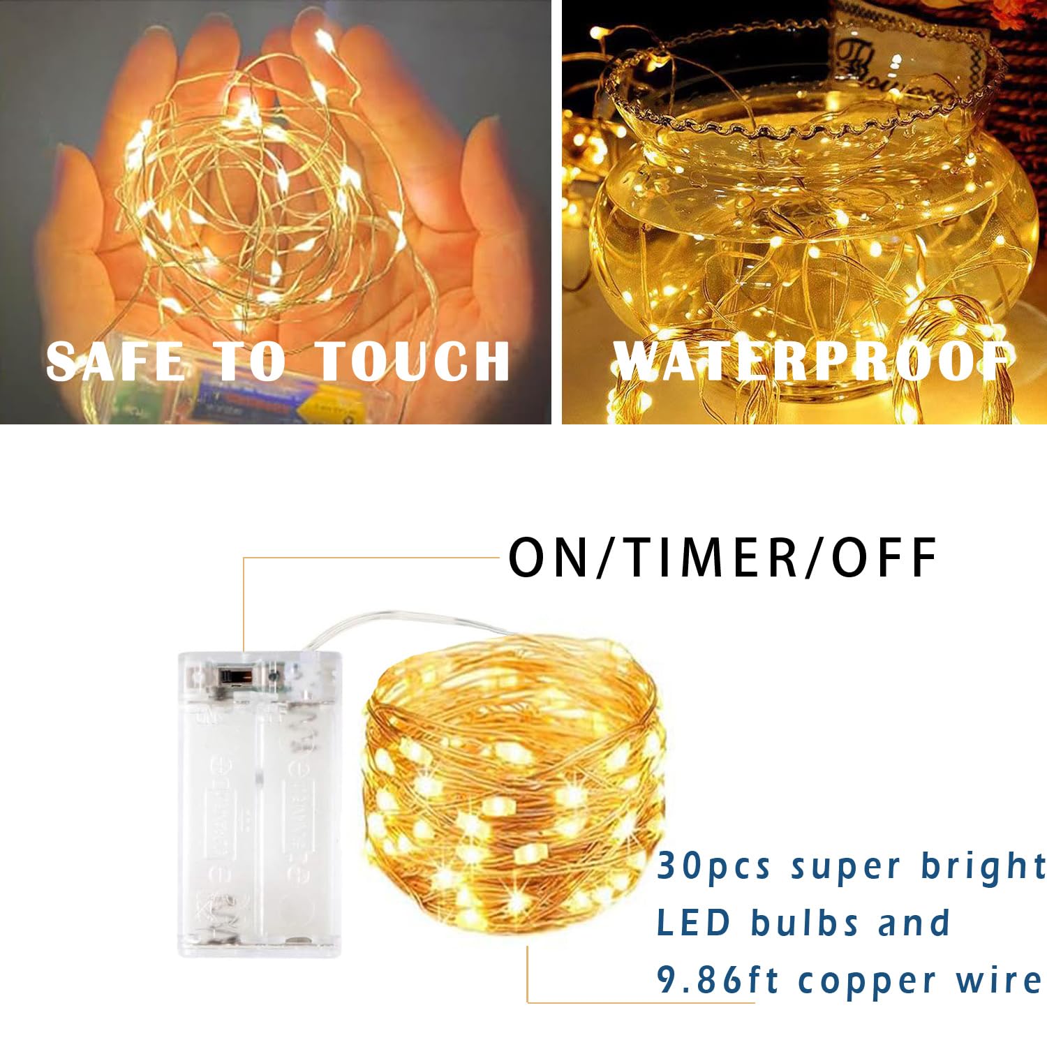 4 Pack LED Fairy Lights Battery Operated with Timer - 3M 30 LED Firefly String Lights, Warm White Copper Wire Twinkle Lights for Bedroom, Christmas, Wedding, Party, Garden & Home Decorations - Perfect for Indoor and Outdoor Decorative Lighting