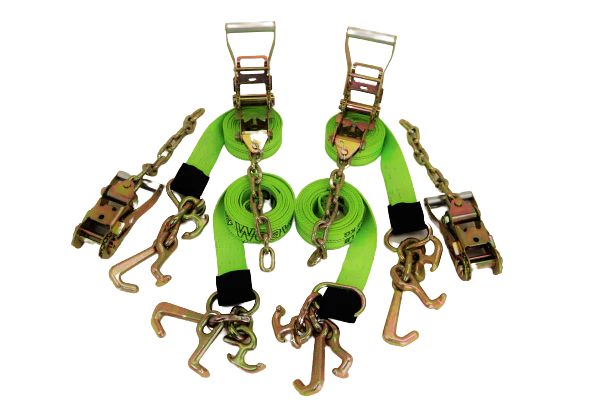 2 Pack of 10' RTJ Diamond Weave Ratchet Straps with Chain Tail - Heavy Duty Tie Down Straps for Trucks, Trailers & Cargo Securing - Perfect for Transporting Motorcycles, ATVs & Furniture