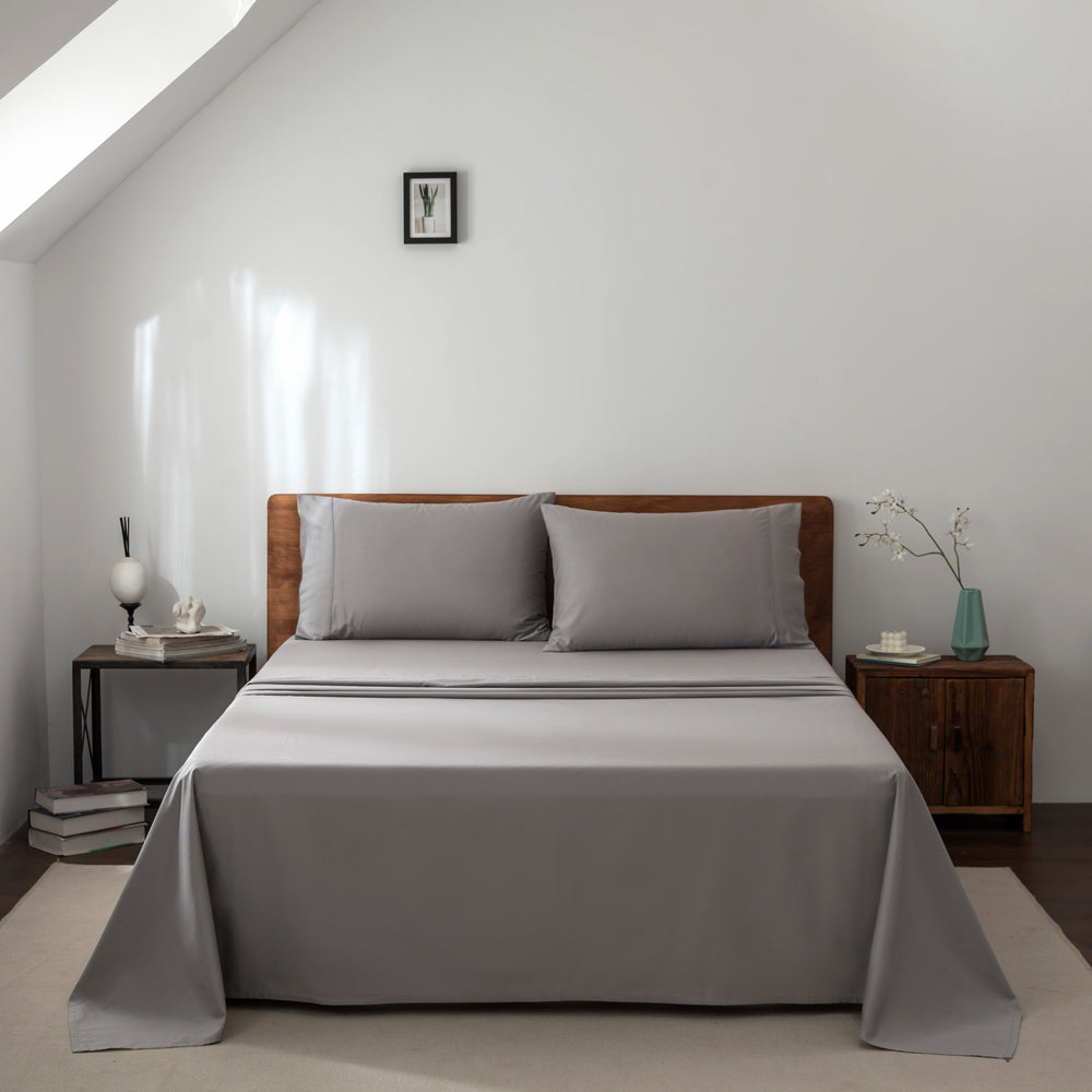 Casey 400 Thread Count Cotton Sheet Set - Pewter Gray - Long Single Bed (40cm) | Soft & Breathable Bedding for Comfortable Sleep | Perfect for Guest Rooms, Dorms & Small Spaces