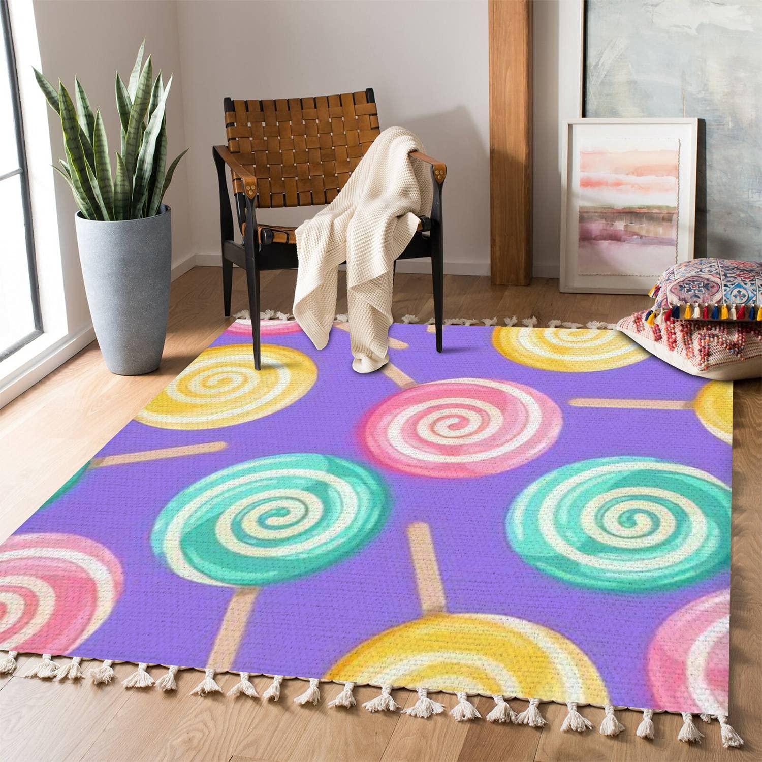 Boho Rug - Bright Colored Lollipop Candy Design Area Rug for Kids | Non-Slip Indoor Outdoor Carpet for Living Room, Bedroom, Patio, Hallway | Sweet Dessert Themed Home Decor Mat Pad for Playroom & Nursery