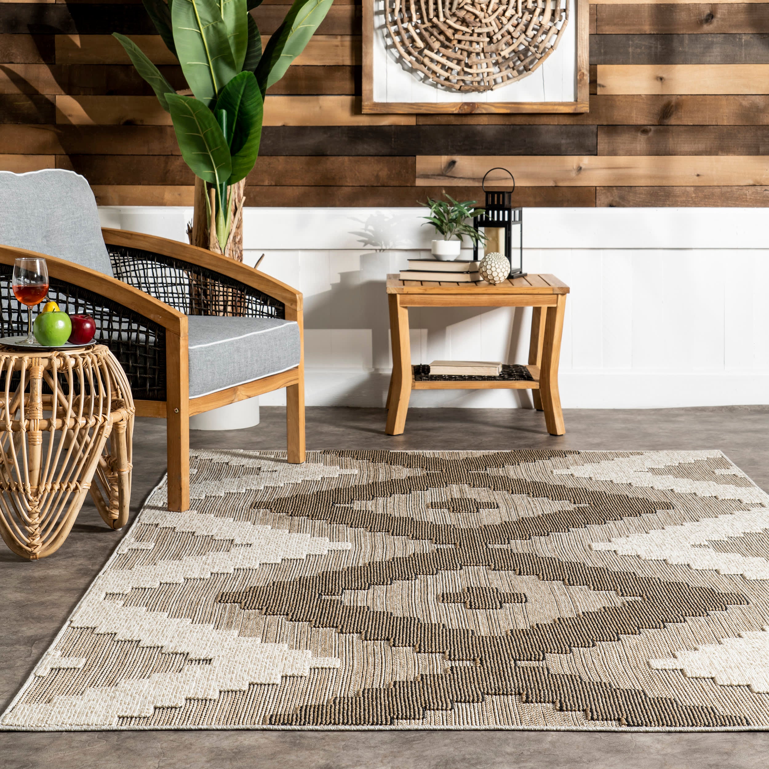Florencia Indoor Outdoor Trellis Area Rug - Beige Non-Slip Decorative Rug for Living Room, Bedroom, Patio & Garden Decor