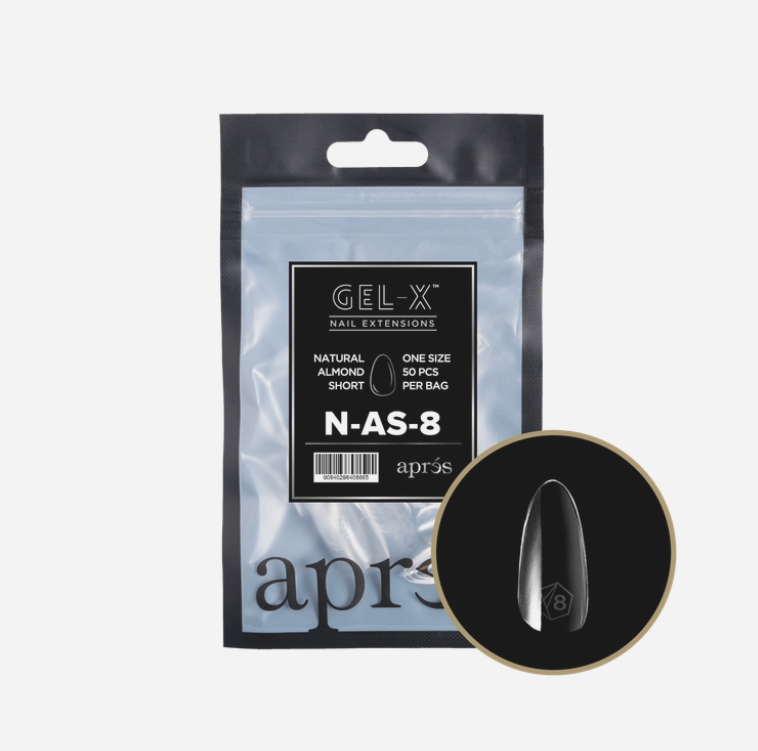 Apres Gel X Refill Tips 2.0 - 50pcs Natural Short Almond Nail Tips for DIY Manicure & Salon Use - Perfect for Gel Extensions, Acrylic Nails & At-Home Nail Art