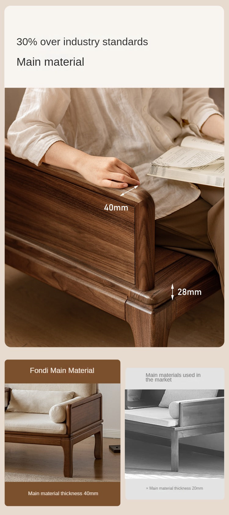 Premium Black Walnut & Oak Solid Wood Convertible Sofa Bed - Modern Dual Use Design for Living Room, Guest Room & Small Spaces