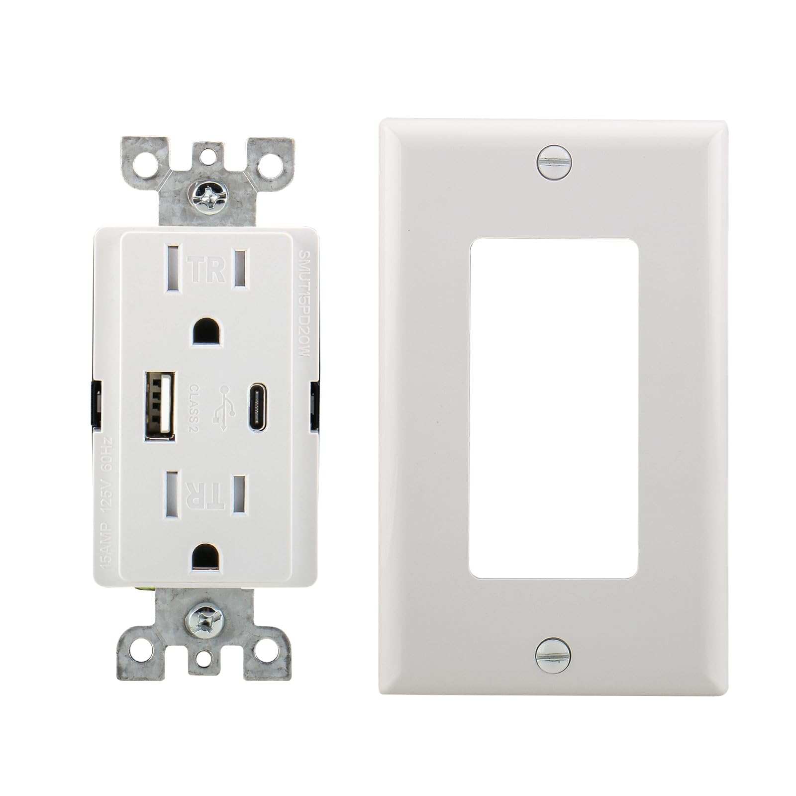 2-Pack USB Outlet Receptacles with USB-C & USB-A Ports - 15A/125V AC, 4.2A Fast Charging - ETL Listed Electrical Socket with Wall Plate (White) - Perfect for Bedrooms, Kitchens & Home Offices