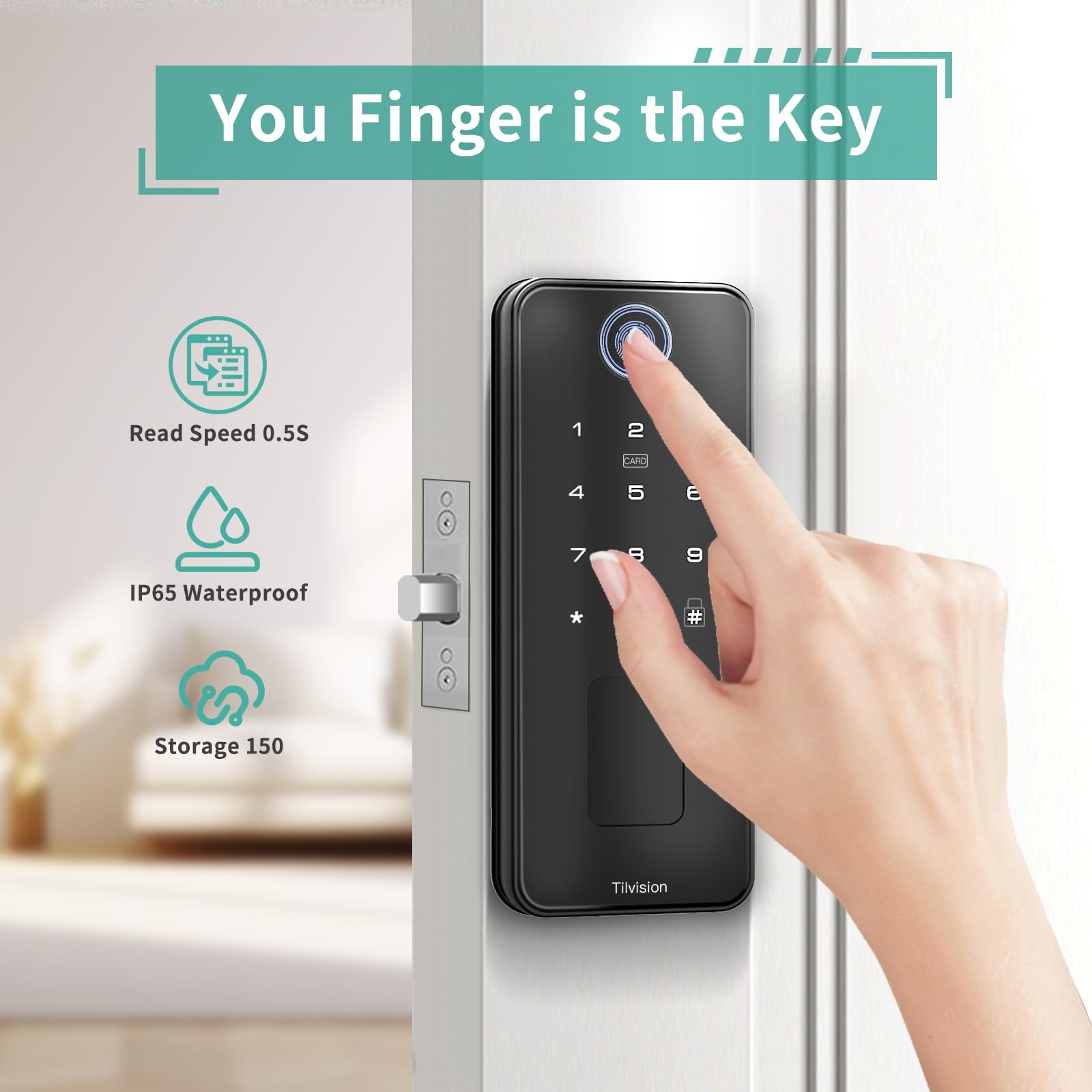 WiFi Smart Door Lock with Keyless Entry & App Control - Auto Lock, IP65 Waterproof, Touchscreen Keypad & Fingerprint Scanner - Secure Smart Deadbolt for Front Doors, Homes & Offices - Perfect for Vacation Rentals & Smart Home Automation