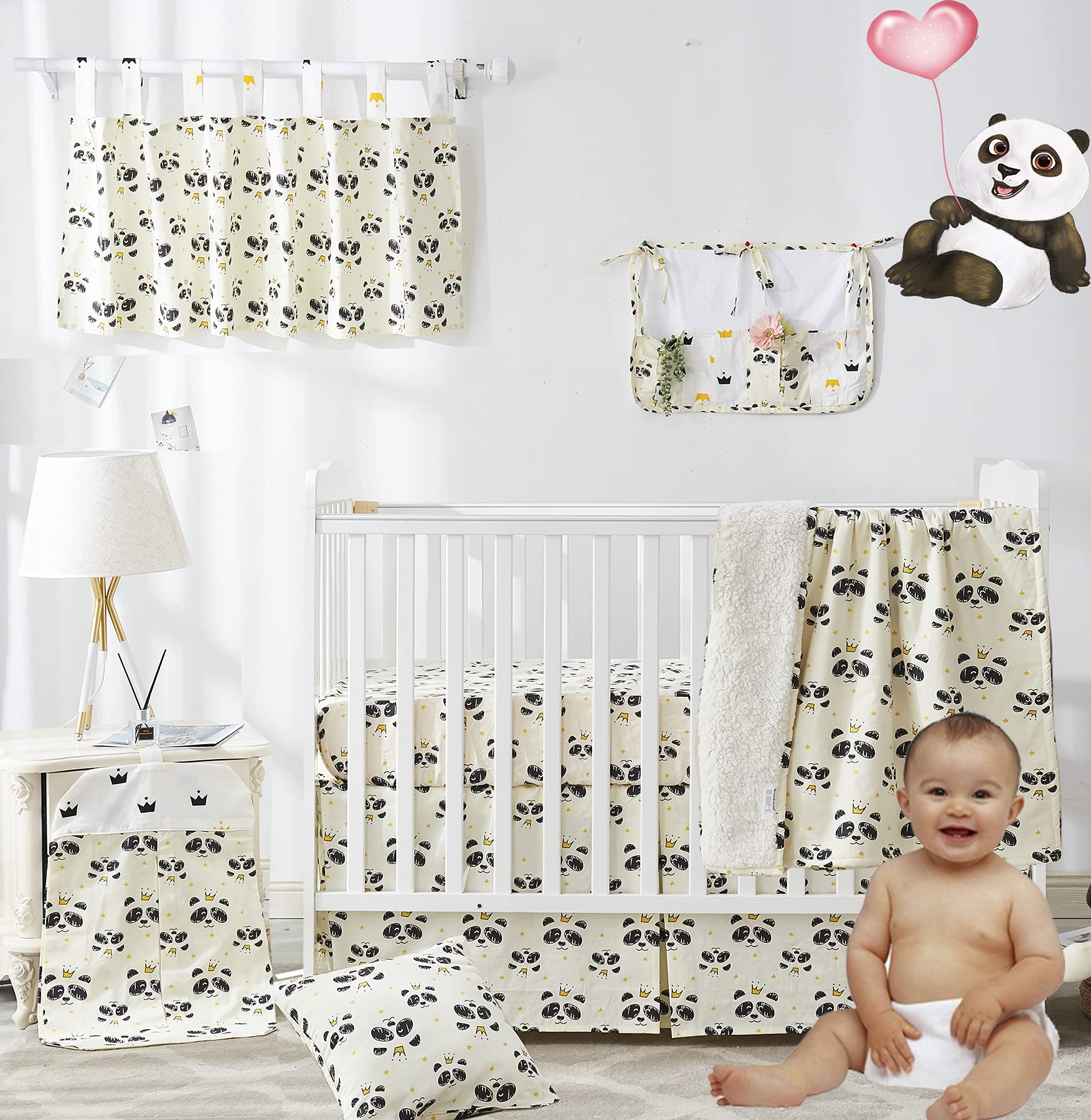 Brandream Black & White Crib Bedding Set - 100% Cotton Neutral Nursery Bedding with Cute Panda Print - Perfect for Baby Shower Gifts & Gender-Neutral Nursery Decor