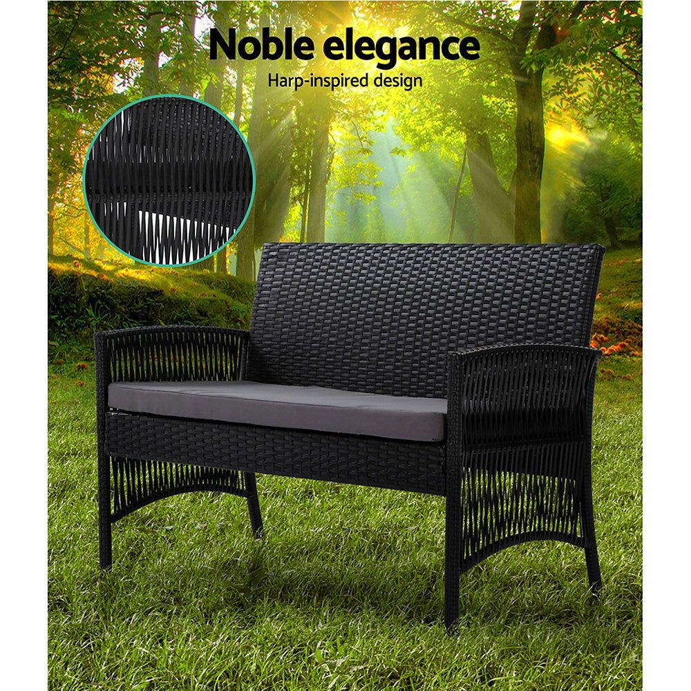 Gardeon 4-Piece Outdoor Patio Furniture Set - All-Weather Wicker Lounge & Dining Chairs with Table - Black Rattan Sofa Set for Garden, Poolside, Backyard & Balcony