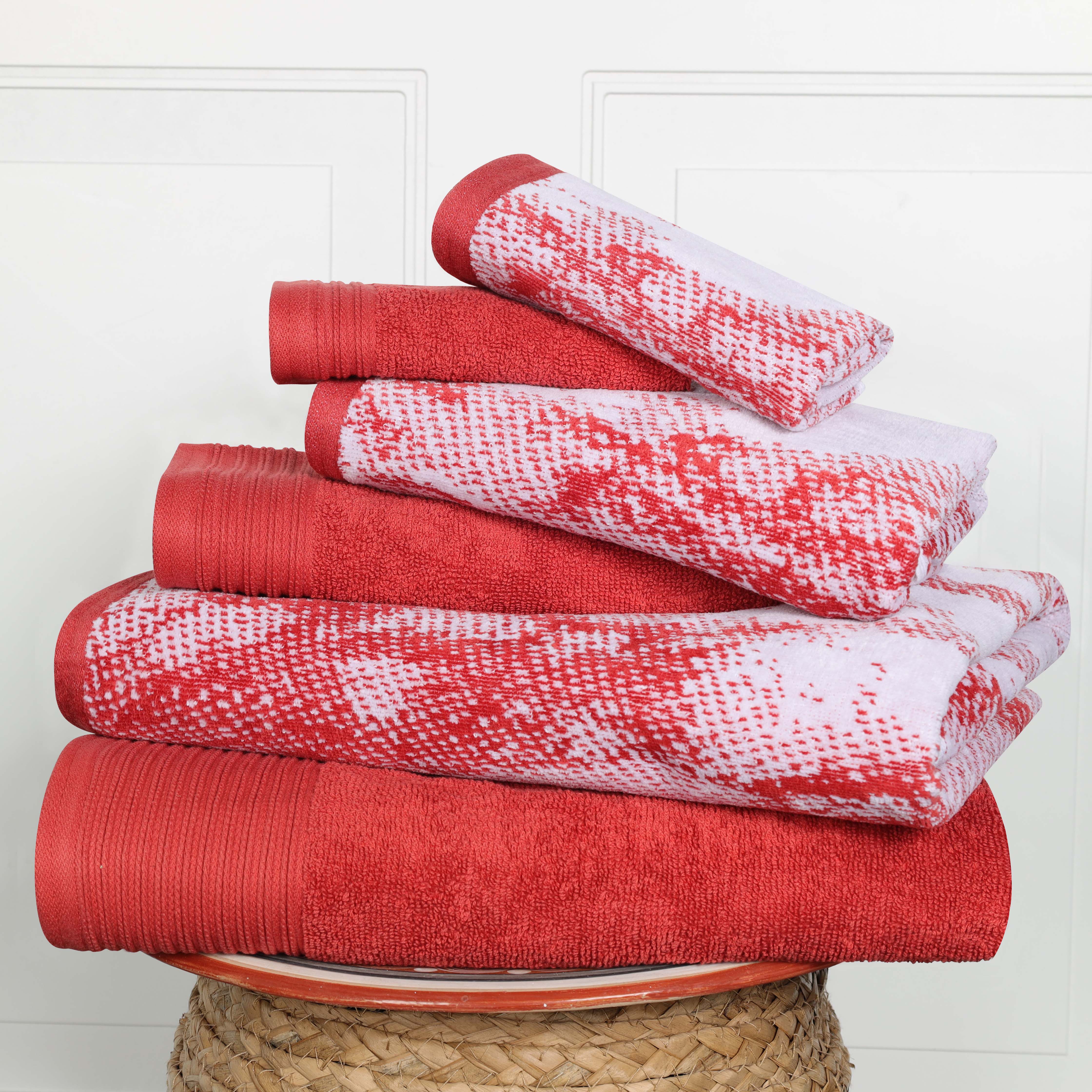 Premium 6-Piece Cotton Quick-Drying Towel Set - Solid & Marble Patterns for Bath, Gym, Beach, and Spa | Ultra Absorbent & Soft Bath Towels