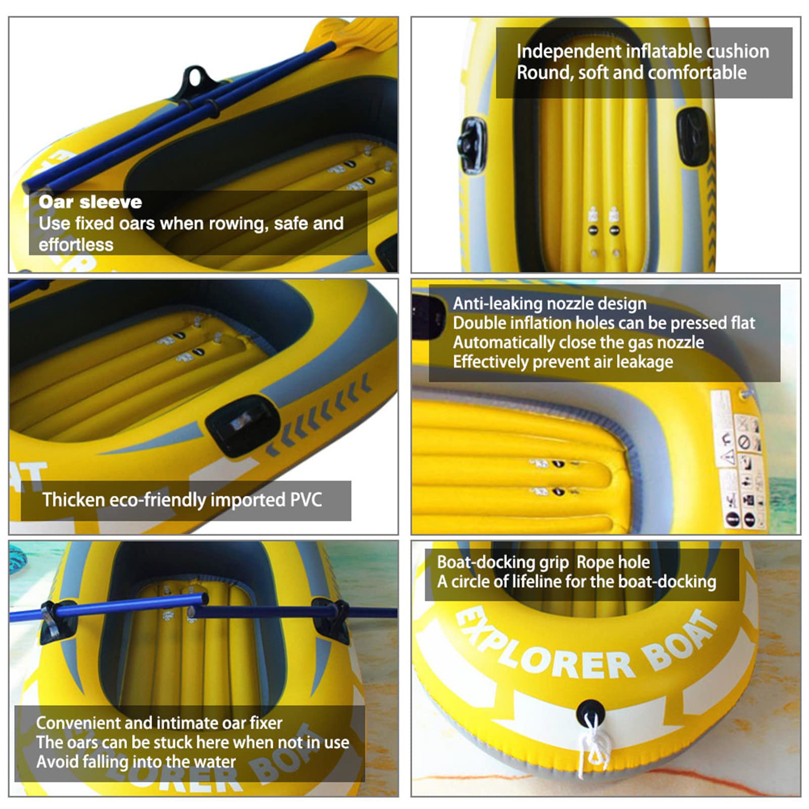 Inflatable Kayak Boat for 1-2 Persons - Lightweight Fishing Canoe with Double Valve & Decorative Stickers - Portable Dinghy for Lakes, Rivers & Marine Fishing (1 Person)