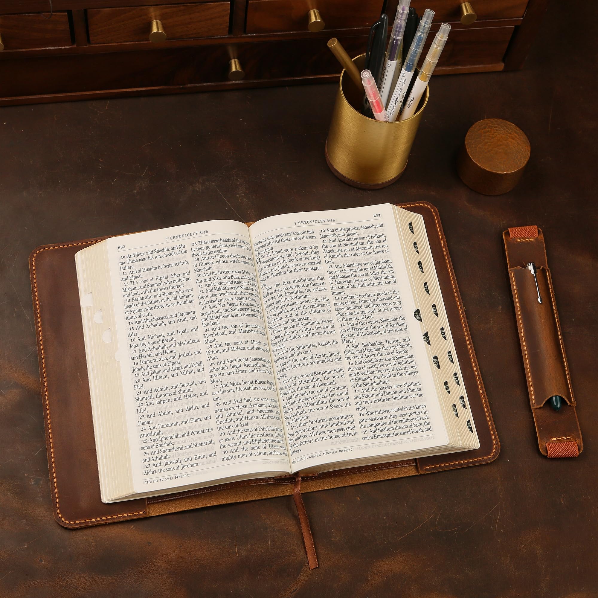 Personalized KJV Bible Leather Cover - Custom Holy Bible Book Case with Pen Sleeve | Christian Gifts for Men & Women | Pocket Size Cover for Church, Travel & Daily Devotion