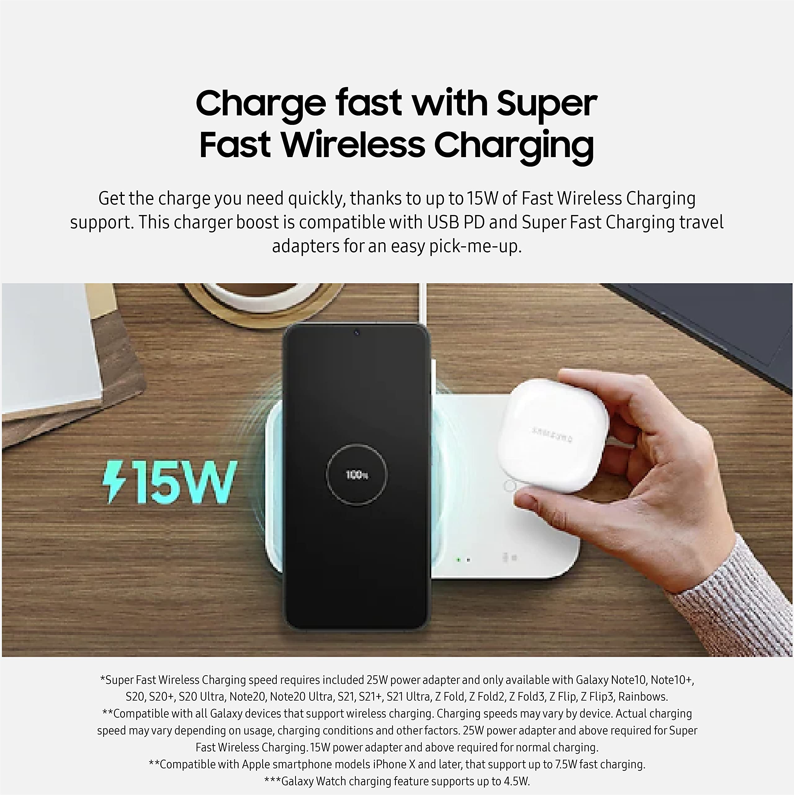 Samsung 15W Wireless Charger Duo with USB-C Cable - Fast Charging Pad for Galaxy Phones & Devices | Charge 2 Devices Simultaneously | 2022 US Version in Black | Perfect for Home, Office & Travel Use