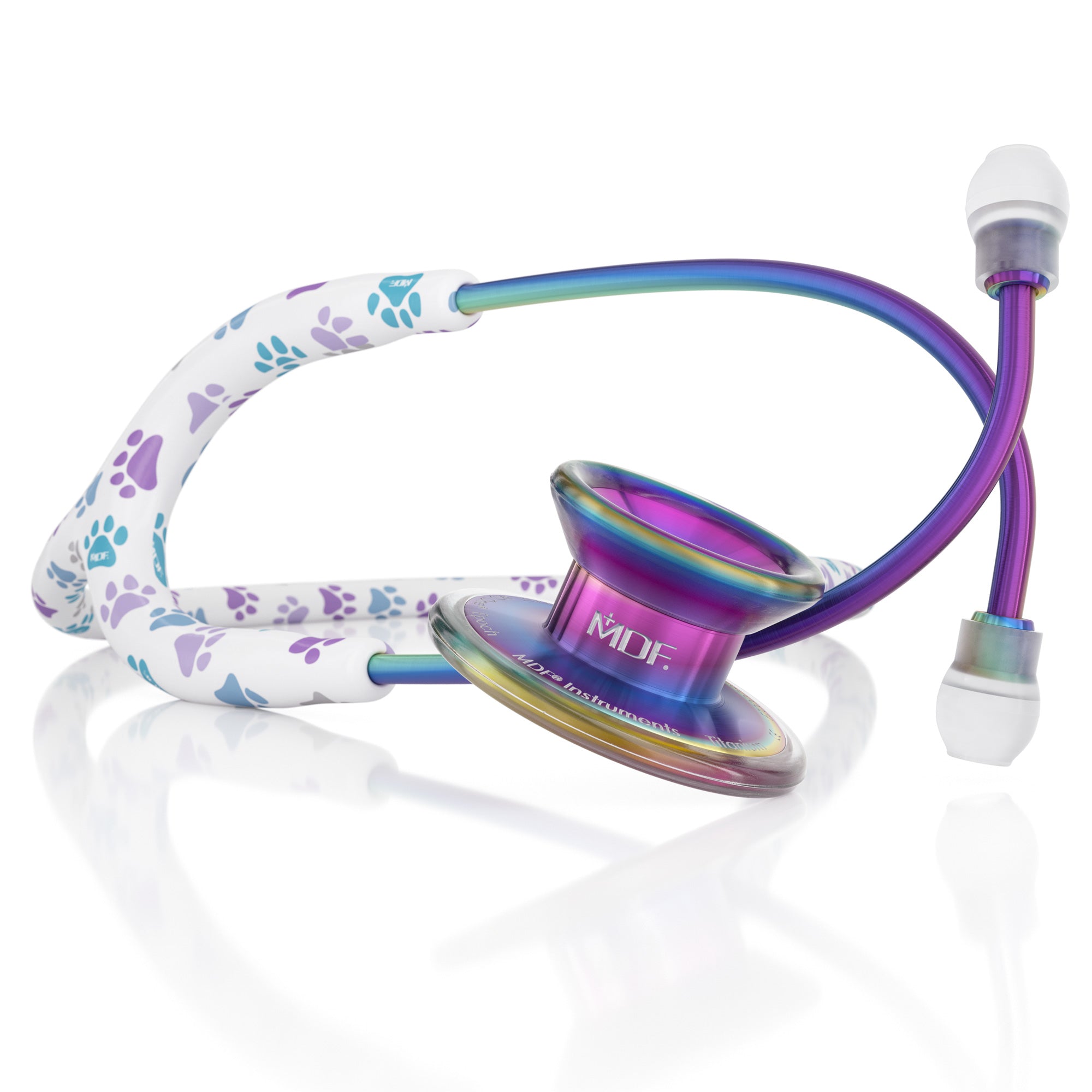 MD One® Epoch® Titanium Adult Stethoscope - Paw Print/Kaleidoscope Design | Premium Medical Equipment for Doctors & Nurses | Ideal for Clinical Use, Hospital Rounds & Patient Examinations