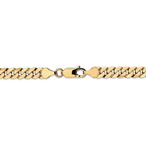 14KT Yellow Gold 6.1mm Solid Beveled Curb Chain Bracelet for Men - Adjustable 2 Lengths - Perfect for Casual Wear, Gifts & Special Occasions