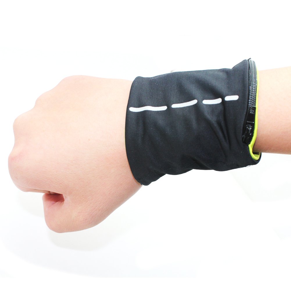 Boshiho Unisex Zippered Wristband Pouch - Runner's Wrist Wallet with Secure Pocket for Jogging, Hiking & Travel - Reversible Sports Money Holder for Cash, Cards & Keys
