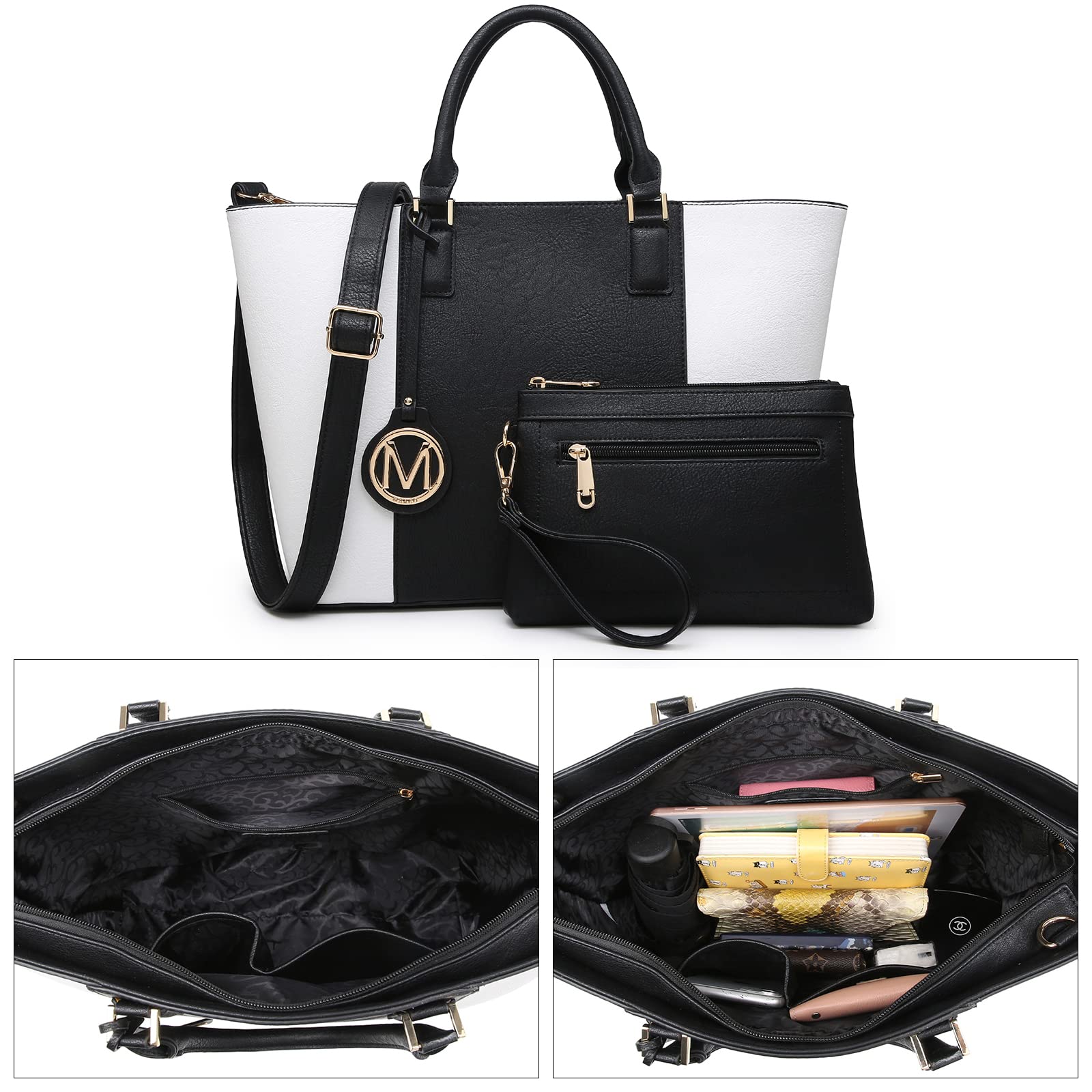 Women's Designer Handbag Set - Top Handle Tote & Two-Tone Shoulder Bag with Wallet (2-Piece Set) | Fashionable Purse for Work, Travel & Everyday Use