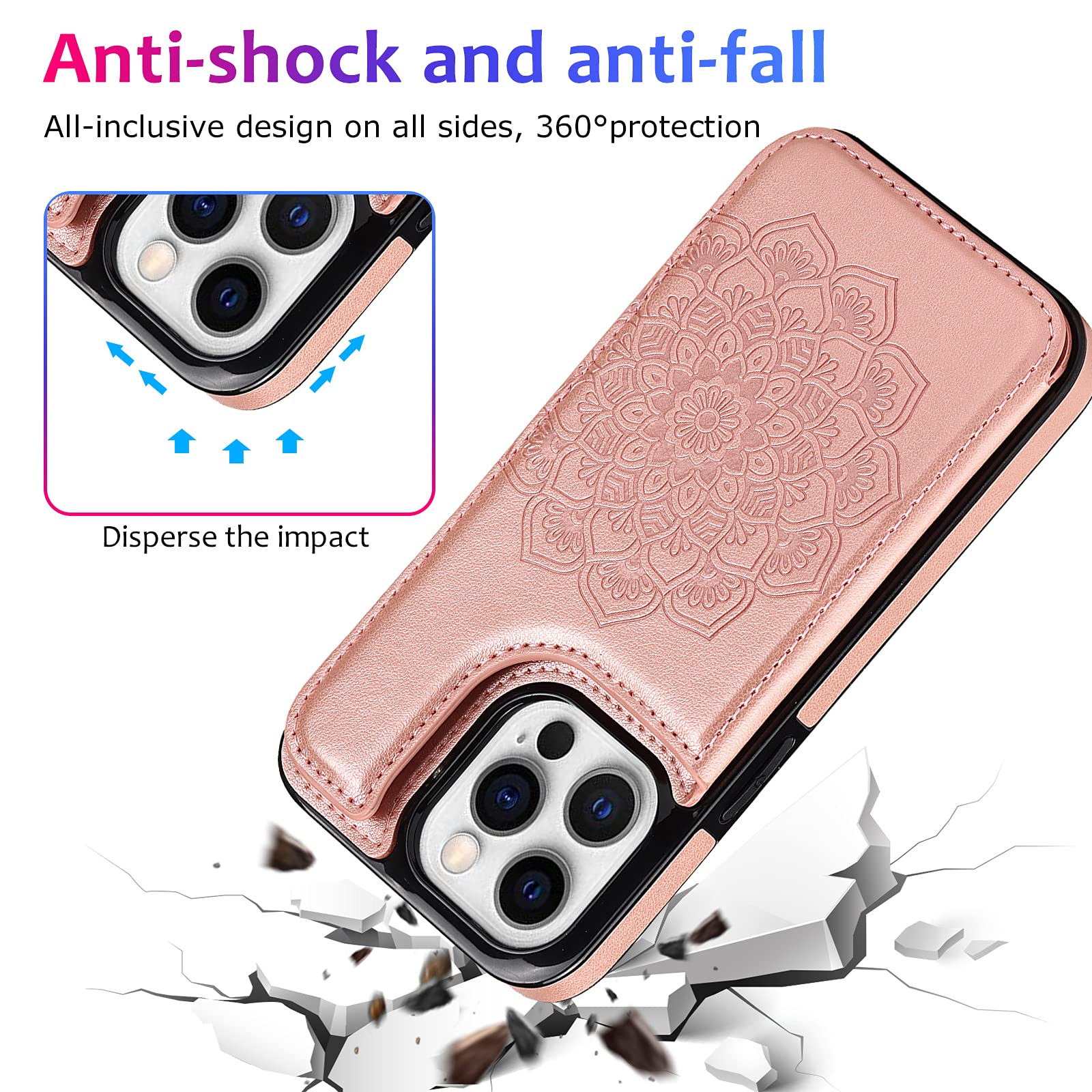Asuwish iPhone 13 Pro Max Case with Tempered Glass Screen Protector, Card Holder & Kickstand - Rose Gold (2021 6.7 inch) | Compatible with iPhone 13 Pro Max/13 Max Plus | Perfect for Daily Use, Travel & Hands-Free Viewing