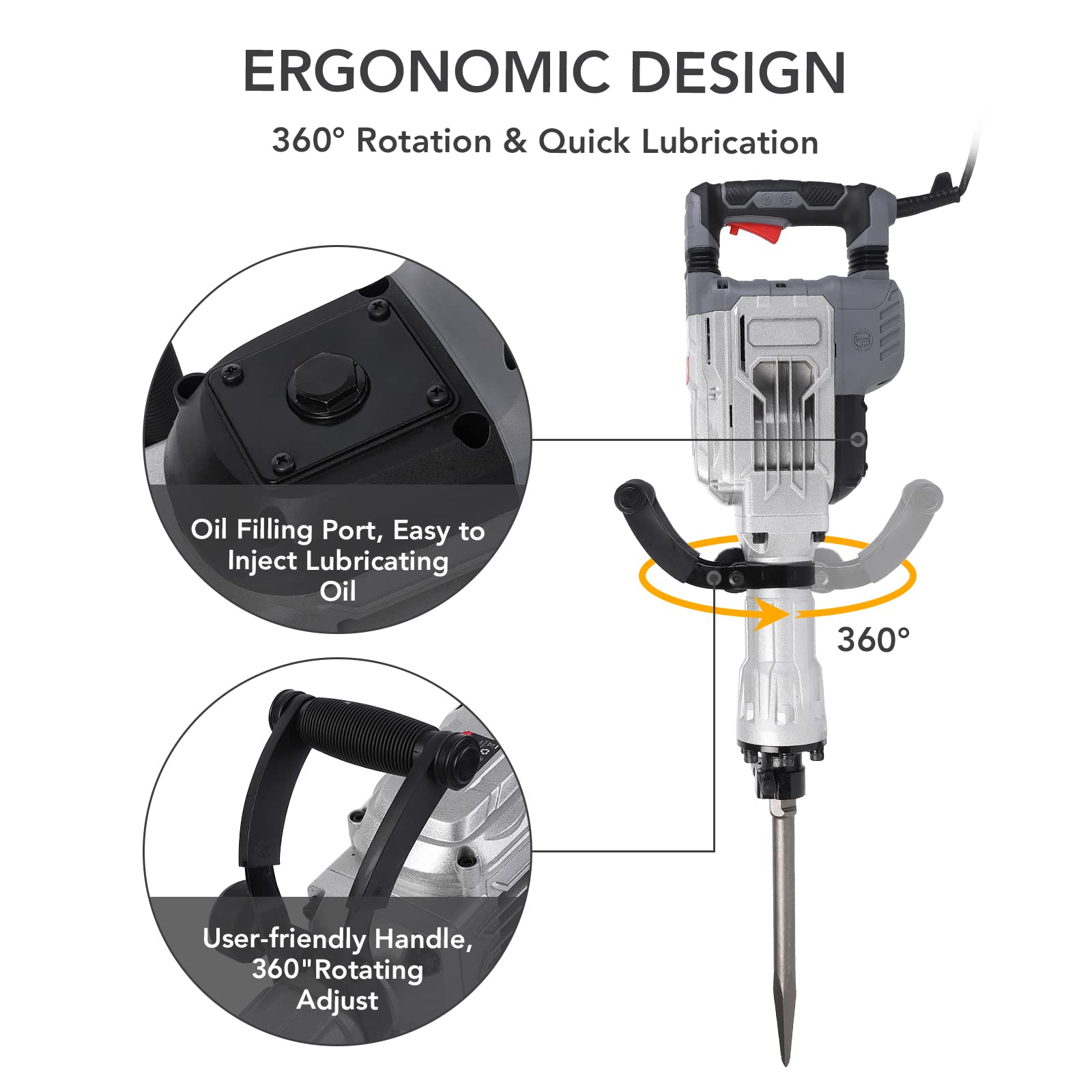 GARVEE 14 Amp SDS Hex Jack Hammer - 1 1/8 Inch 2000W Heavy Duty Concrete Breaker for Demolition & Chipping - Perfect for Construction, Renovation & Concrete Removal Projects