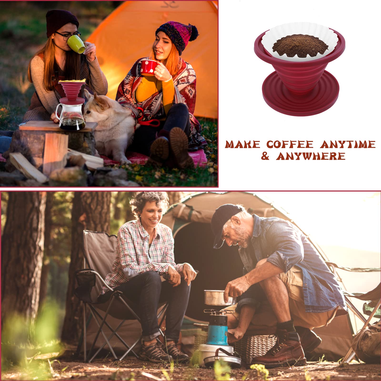 2-Pack Collapsible Silicone Pour Over Coffee Dripper - Portable Reusable Coffee Maker for Camping, Hiking, Backpacking - Perfect for Home, Office & Outdoor Adventures