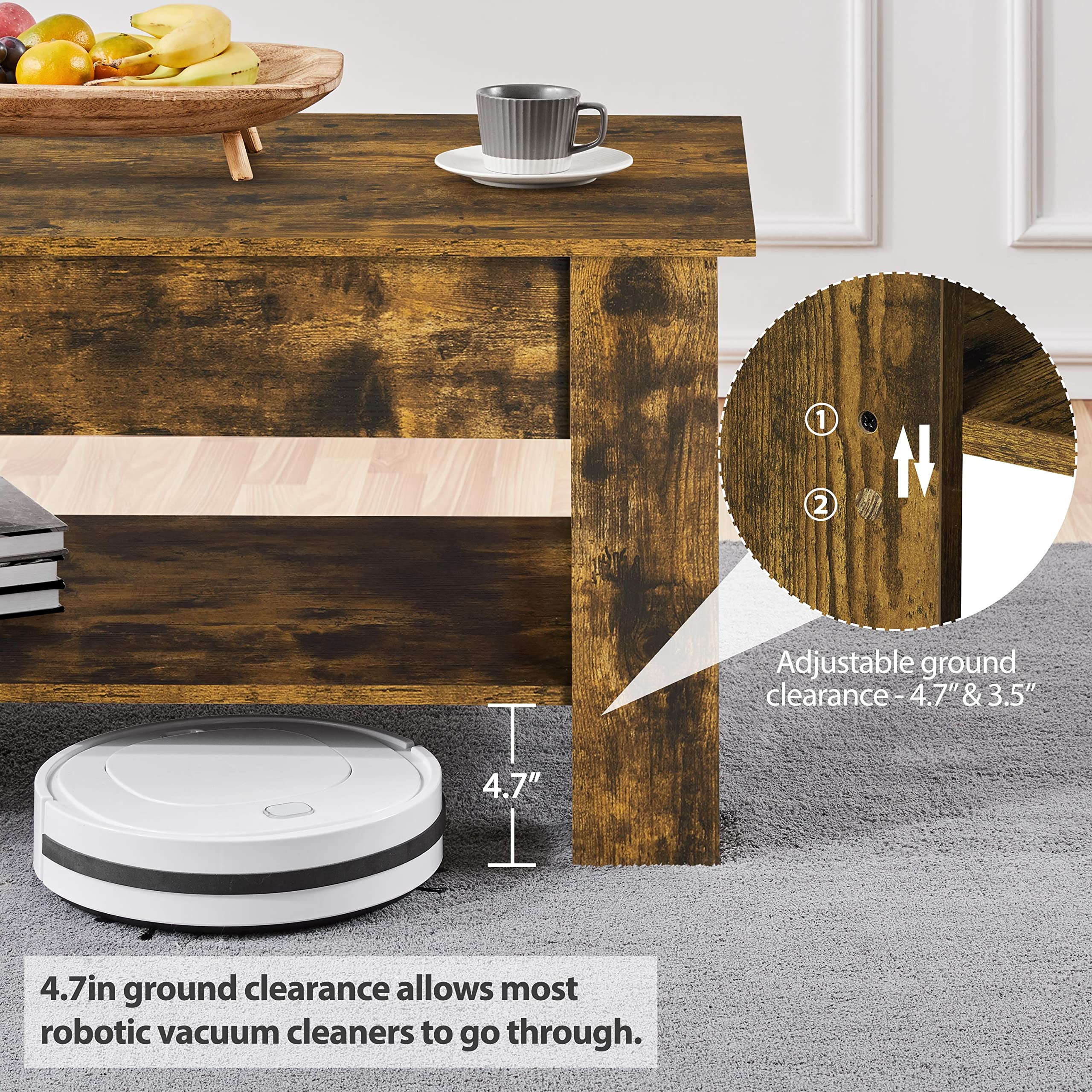 Topeakmart Lift Top Coffee Table with Hidden Storage Compartment & Adjustable Tabletop - Rustic Brown 47.5