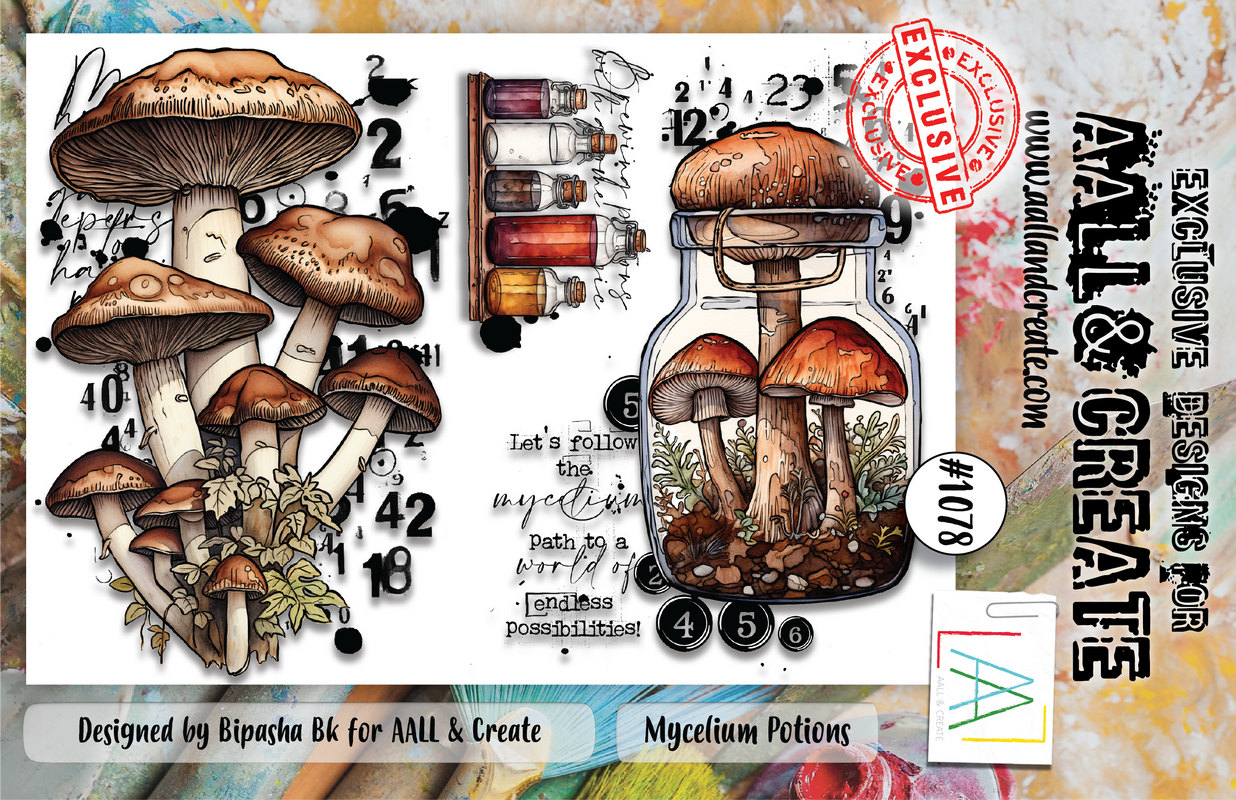 AALL and Create #1078 Mycelium Potions A6 Stamp Set for Card Making, Scrapbooking & DIY Crafts - Perfect for Handmade Greeting Cards, Journals, and Papercraft Projects